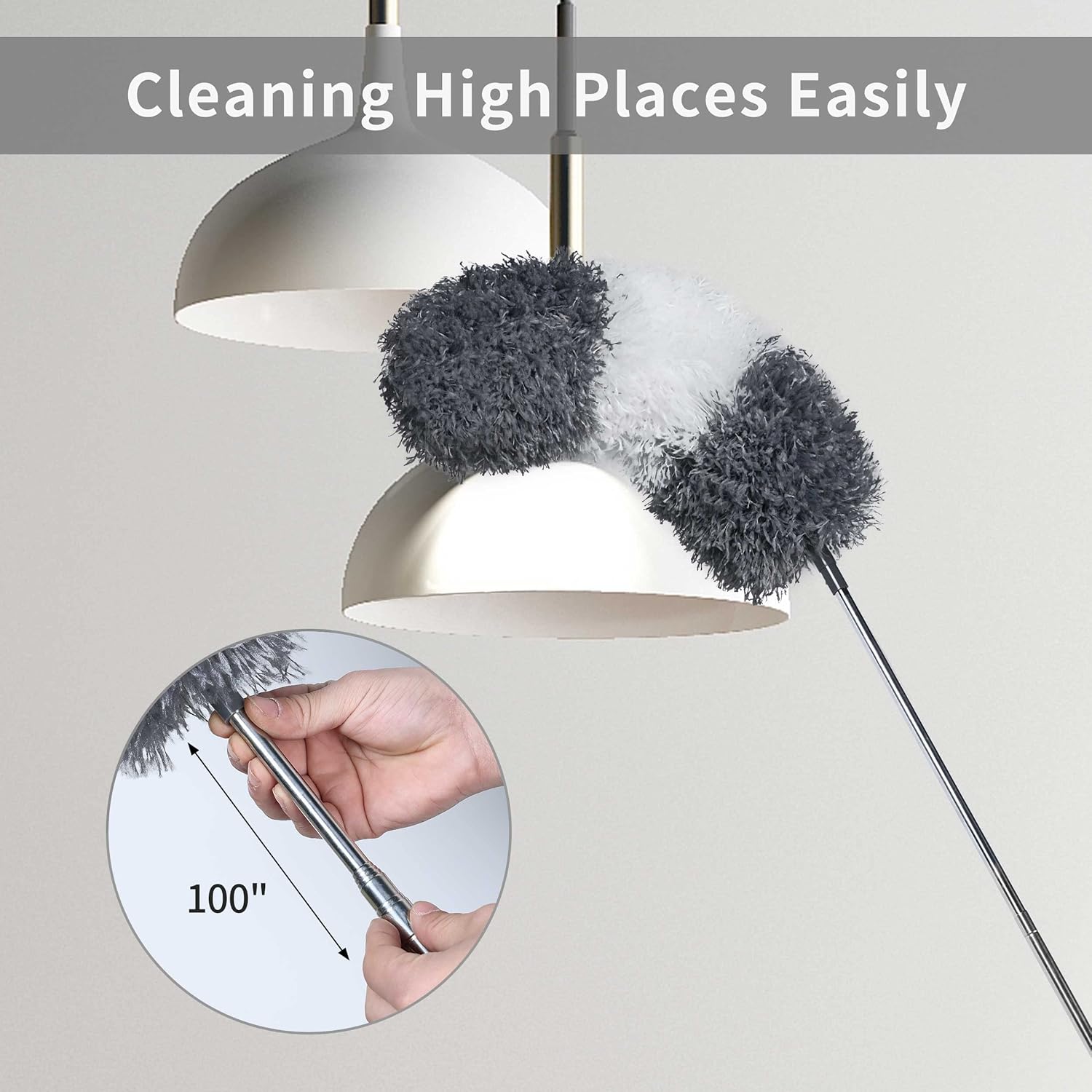 BOOMJOY Plumero de microfibra 4 piezas  Plumeros extensibles flexibles con poste de extensión de 100 pulgadas, plumero de chenilla para limpiar