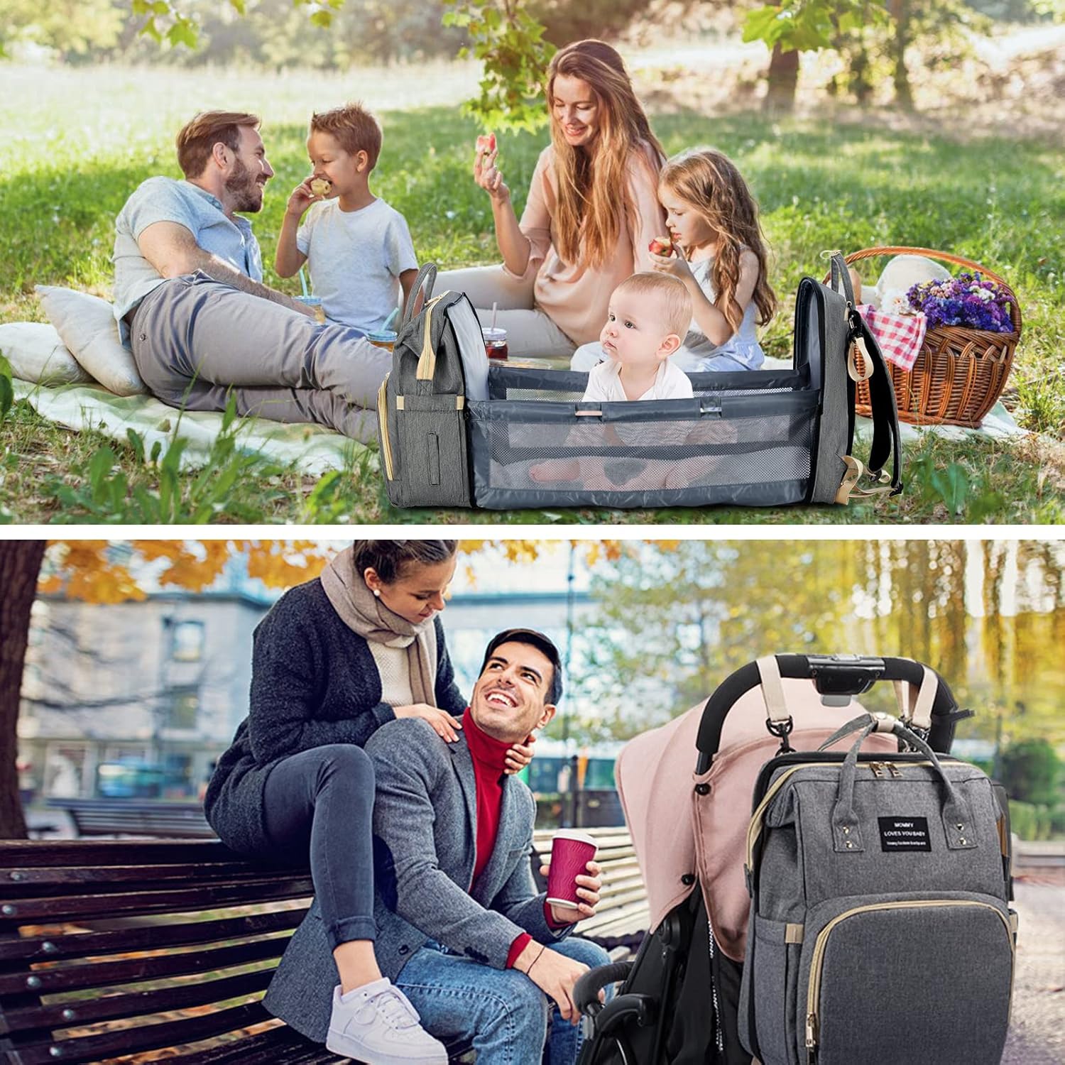 Mochila para pañales, bolsas de pañales multifunción para niños y niñas, Gris-1, Classic