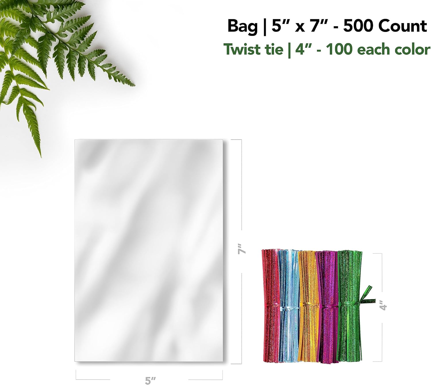 Seal Fresh Bolsas de celofán con lazos holográficos láser de 4 pulgadas (5 colores)  5 x 7 pulgadas (500 unidades)  Bolsas de celofán transparentes,