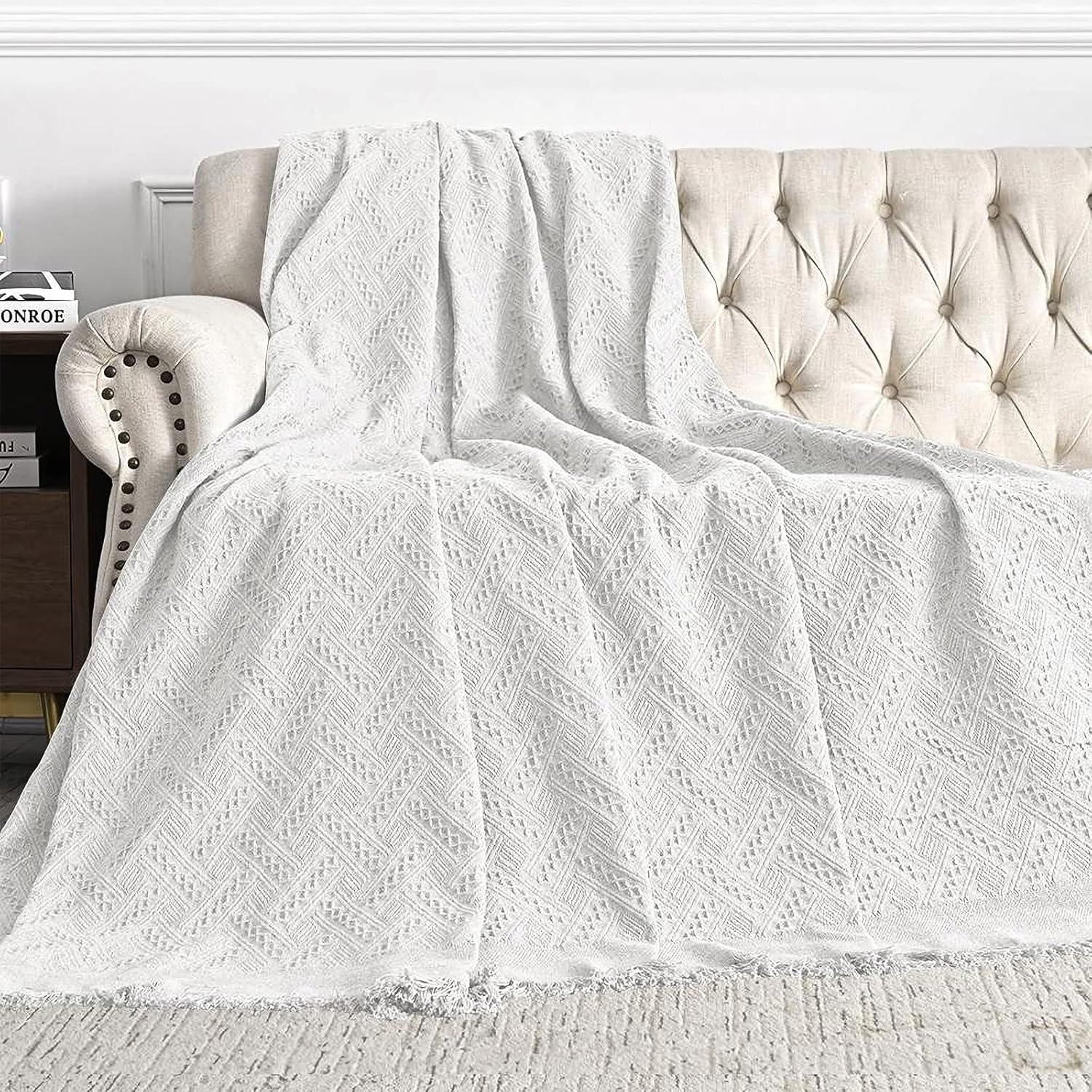 MEETSKY Funda blanca para sofá, funda para sofá biplaza reclinable, futón, protector lavable, de tela gruesa transpirable, decoración de sala de