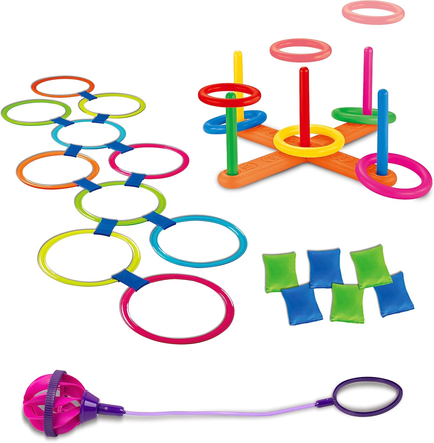 GOODLYSPORTS Juego de lanzamiento de anillos 4 en 1 para niños. Juegos de carnaval para fiestas infantiles con bolsas de frijoles para lanzar,