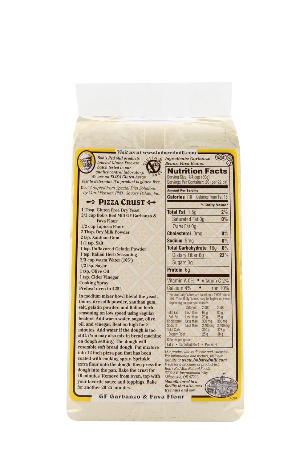 Bob’s Red Mill Garbanzo Fava Harina, sin gluten, 22 onzas