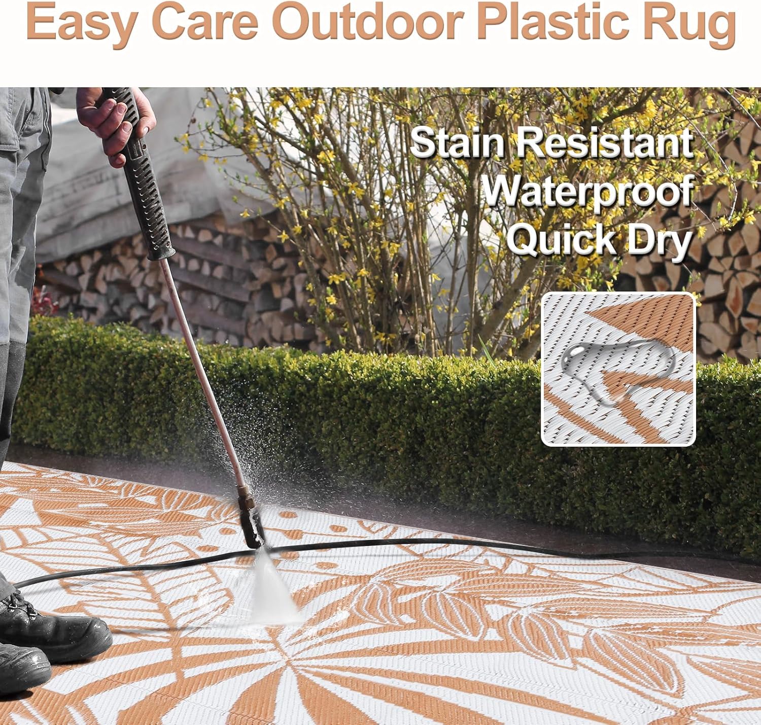 Wonnitar Alfombra de paja de plástico para exteriores de 5 x 8 pulgadas, reversible, impermeable, para exteriores, para patio, grande, portátil,