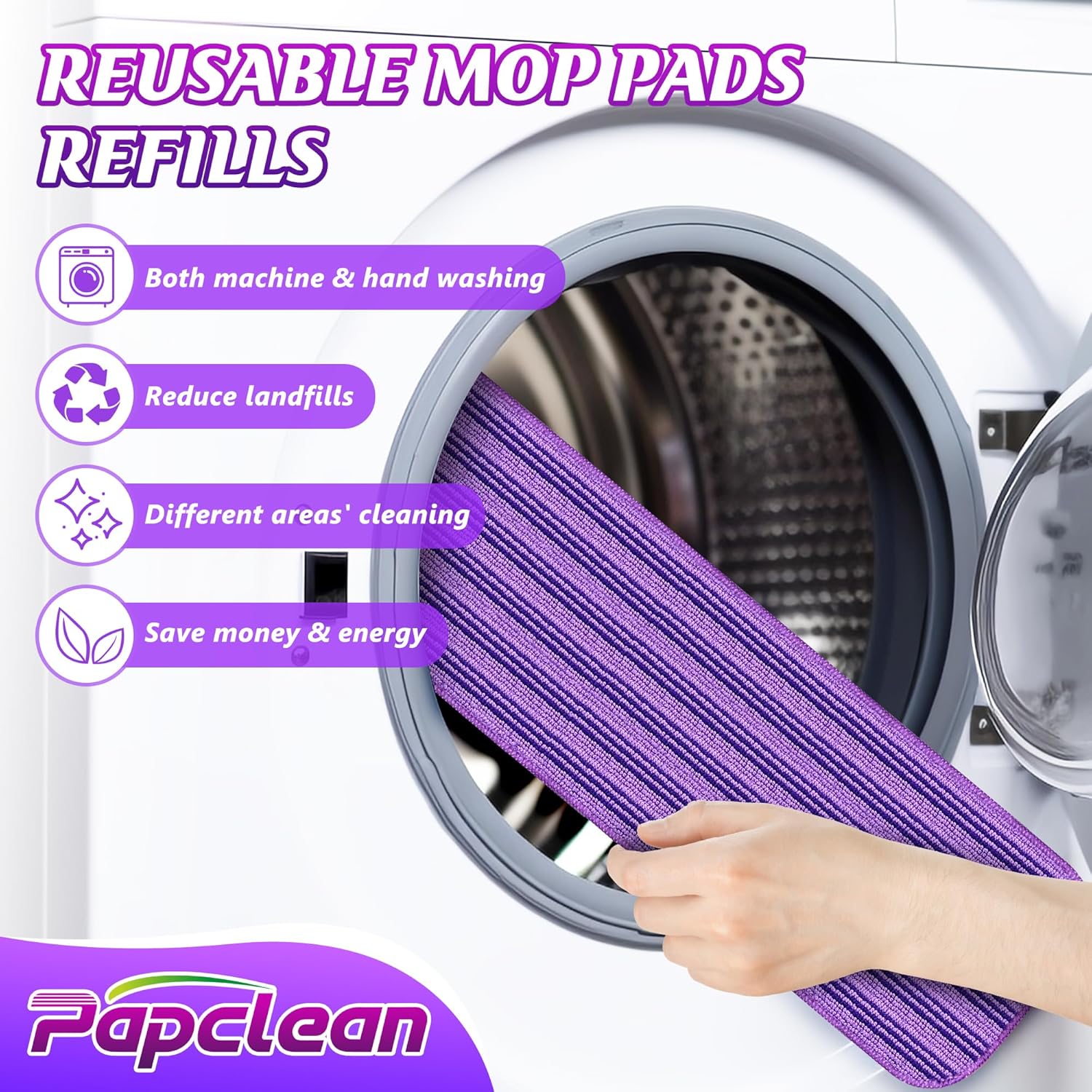 Almohadillas reutilizables para trapeador compatibles con Swiffer Powermop (paquete de 4), repuestos de almohadillas de microfibra Papclean para