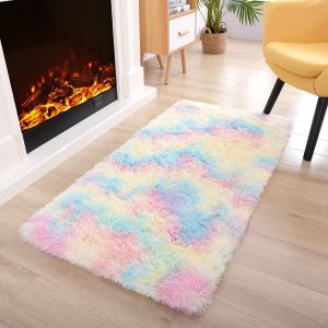 Noahas Alfombra esponjosa de arcoíris para dormitorio de niñas, alfombras peludas para sala de juegos de niños, alfombras Kawaii mullidas para Noahas Alfombra esponjosa de arcoíris para dormitorio de niñas, alfombras peludas para sala de juegos de niños, alfombras Kawaii mullidas para