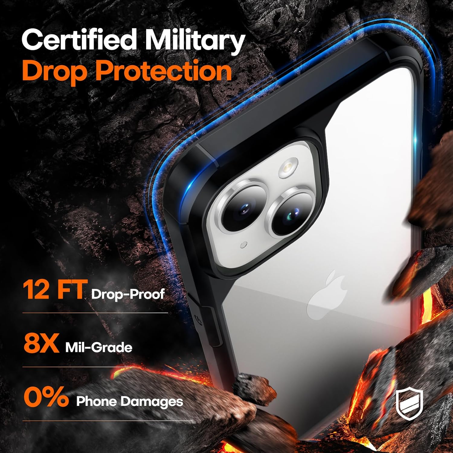 TAURI Funda 5 en 1 para iPhone 15, no amarillenta con 2 protectores de pantalla + 2 protectores de lente de cámara, protección contra caídas de
