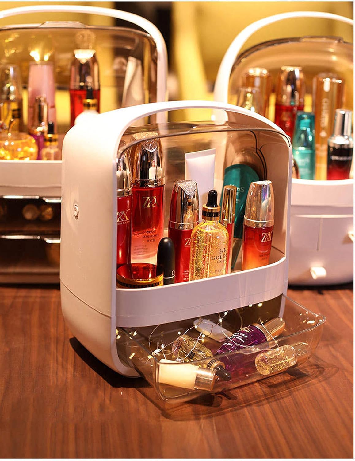 SweetheartNY – Organizador de maquillaje de lujo para el cuidado de la piel, vitrina de cosméticos, multifunción, impermeable, a prueba de polvo,
