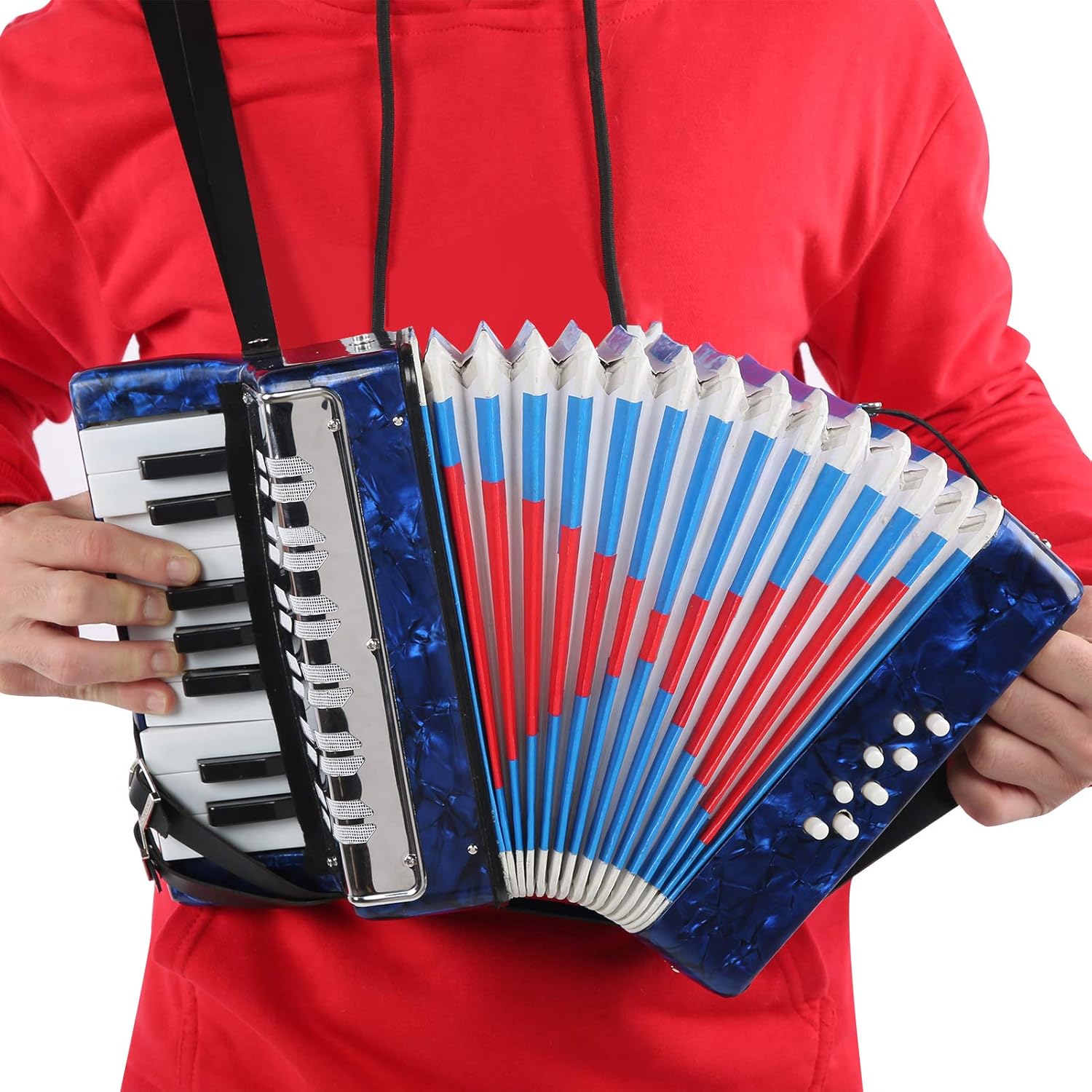 Acordeón para niños, instrumento musical de acordeón de 17 teclas para niños o aficionados, cómodo y ligero en uso. (azul oscuro)