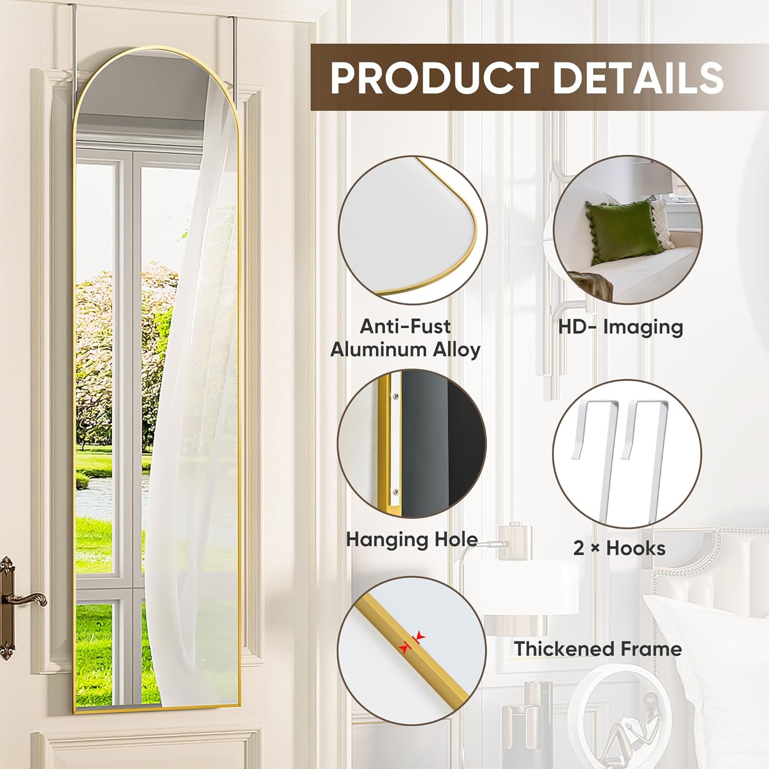 Antok Espejo de longitud completa, 50 x 16 pulgadas, espejo colgante de longitud completa para puerta, espejo de pared de longitud completa, espejo