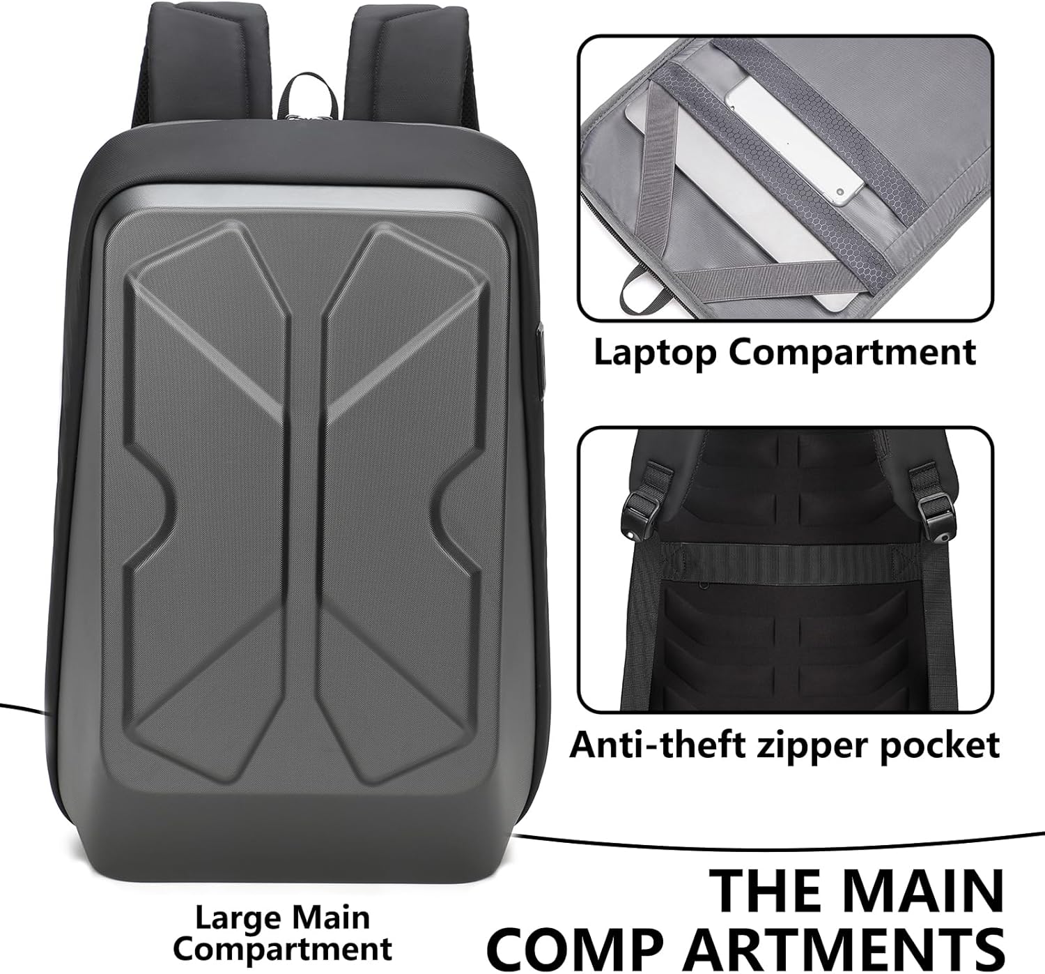 JUMO CYLY HardShell Mochila de viaje para laptop, mochila impermeable para juegos con puerto de carga USB, mochila delgada para negocios para hombre