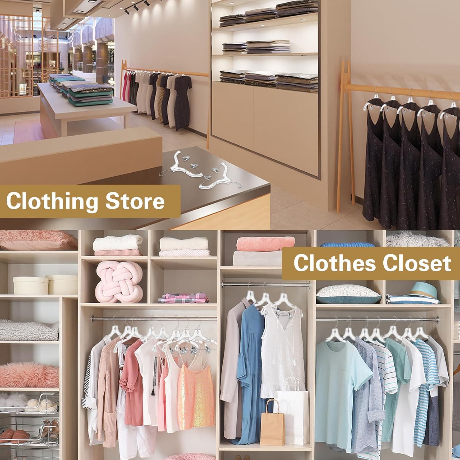 Wesiti Paquete de 60 perchas transparentes para ropa a granel de 17 pulgadas, perchas de plástico con corte de cristal, perchas para abrigos,