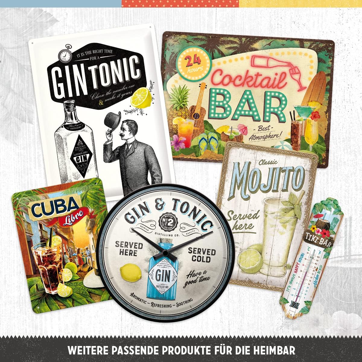 Nostalgic-Art Imanes de nevera estilo retro, barra Tiki  idea de regalo de cocina, juego de imanes para tablero de anuncios, diseño vintage, 9 piezas