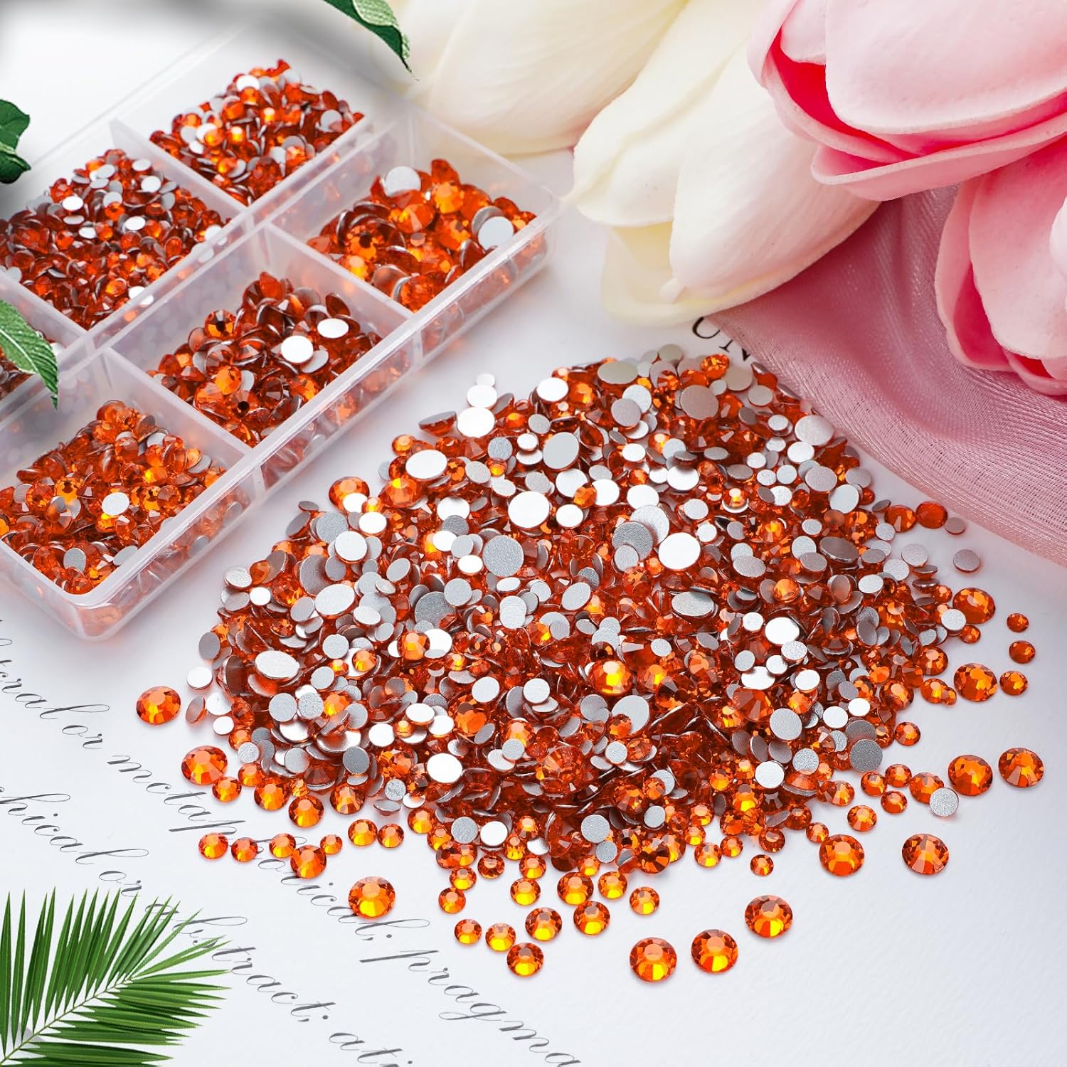 Canvalite 3600 diamantes de imitación naranja de cristal para uñas, pegamento para fijar gemas brillantes de uñas con selector de diamantes de