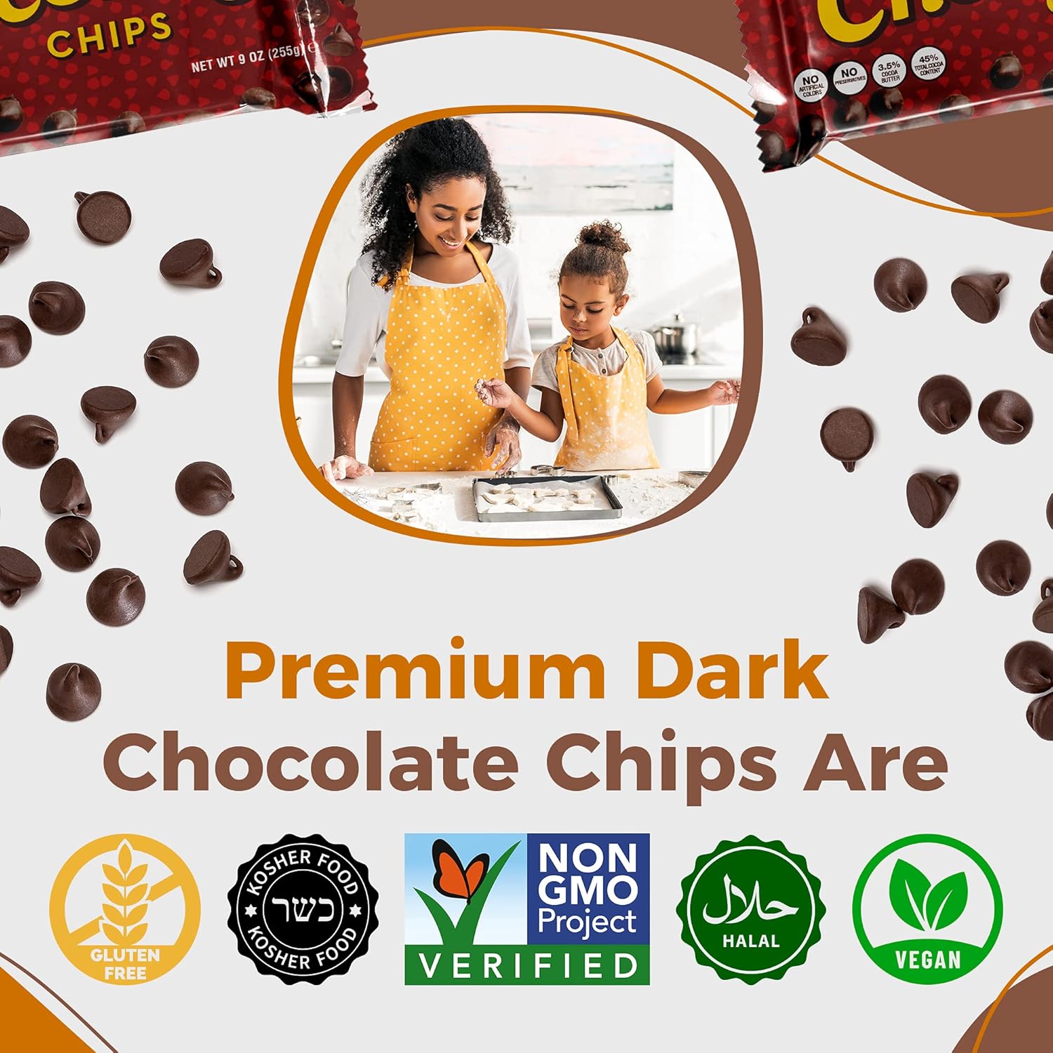 Lieber’s – Chips de chocolate real semitulce vegano, 9 onzas, sin gluten, sin lácteos, Kosher Parve, chips de chocolate bajos en calorías para