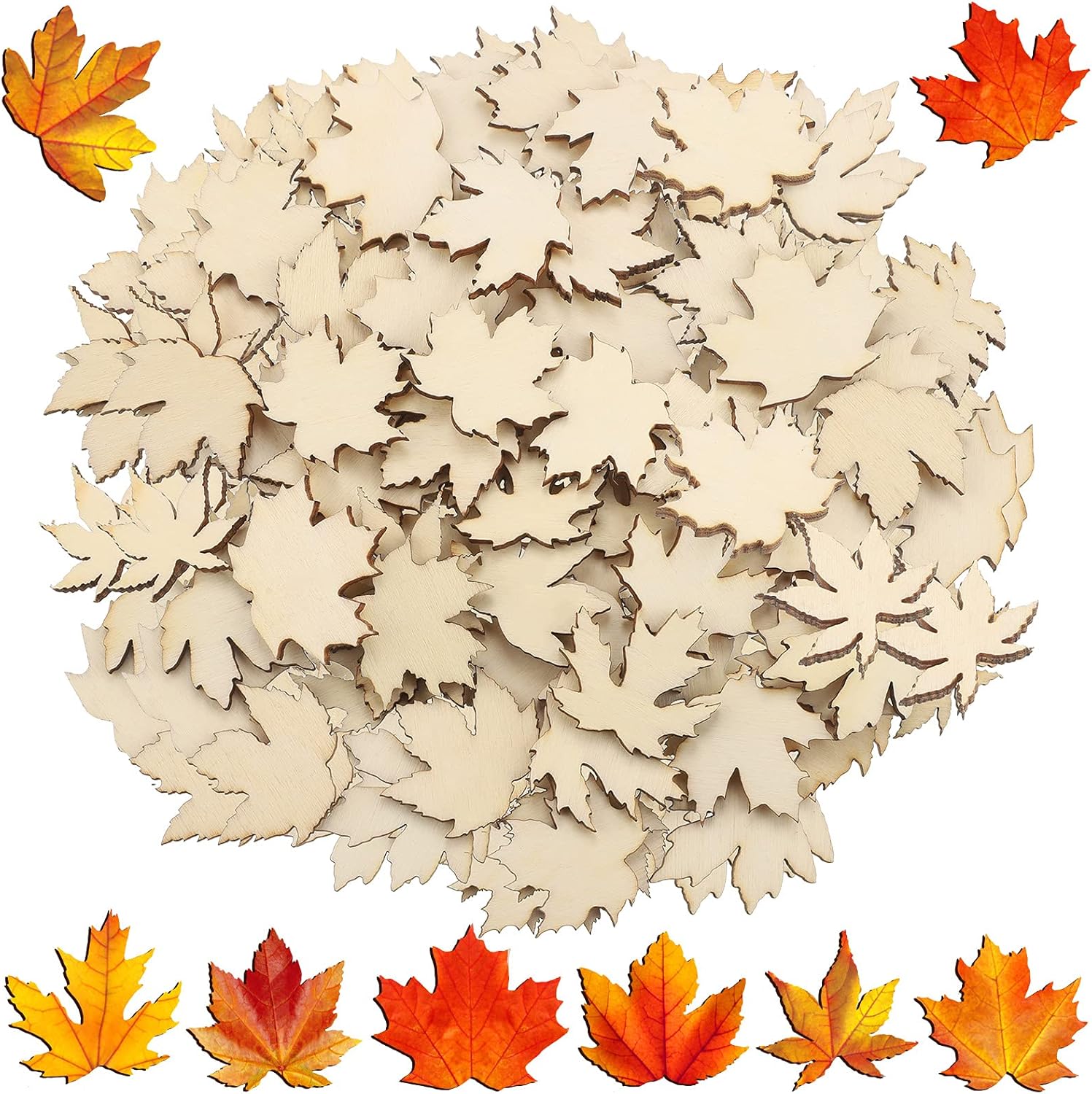 80 piezas de madera con corte de hoja de arce sin terminar en blanco, rebanada de hoja de arce en forma de hoja de arce, piezas de madera de 1.2