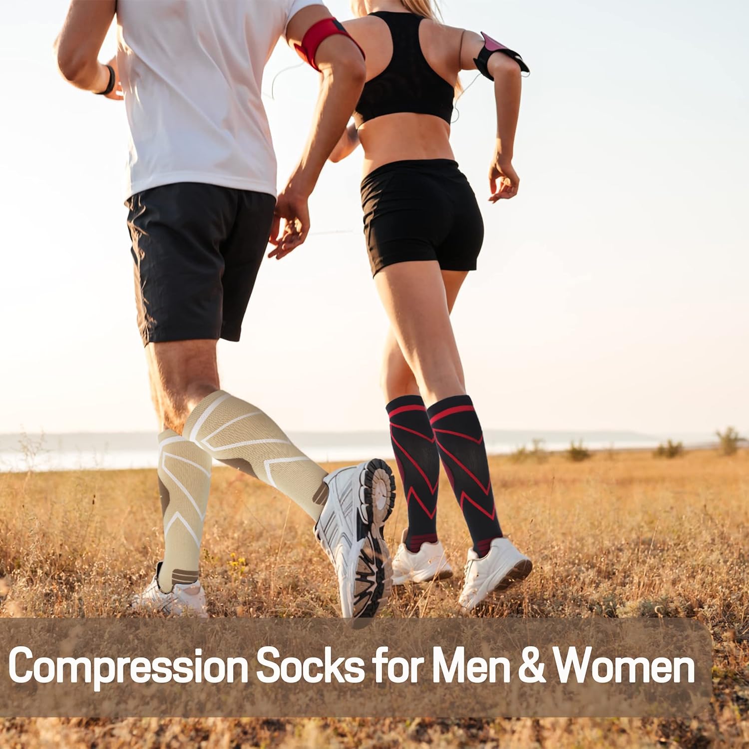 Keskale Calcetines de compresión para hombres y mujeres, 20-30 mmHg hasta la rodilla, el mejor apoyo para médicos, atléticos, deportes, viajes (12
