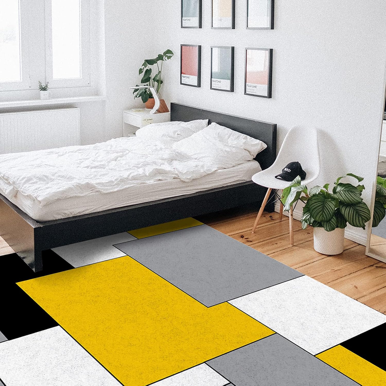 Alfombra lavable de 2 x 3 pies, patrón geométrico amarillo, negro y gris, arte abstracto moderno, alfombra suave antideslizante para sala de estar,