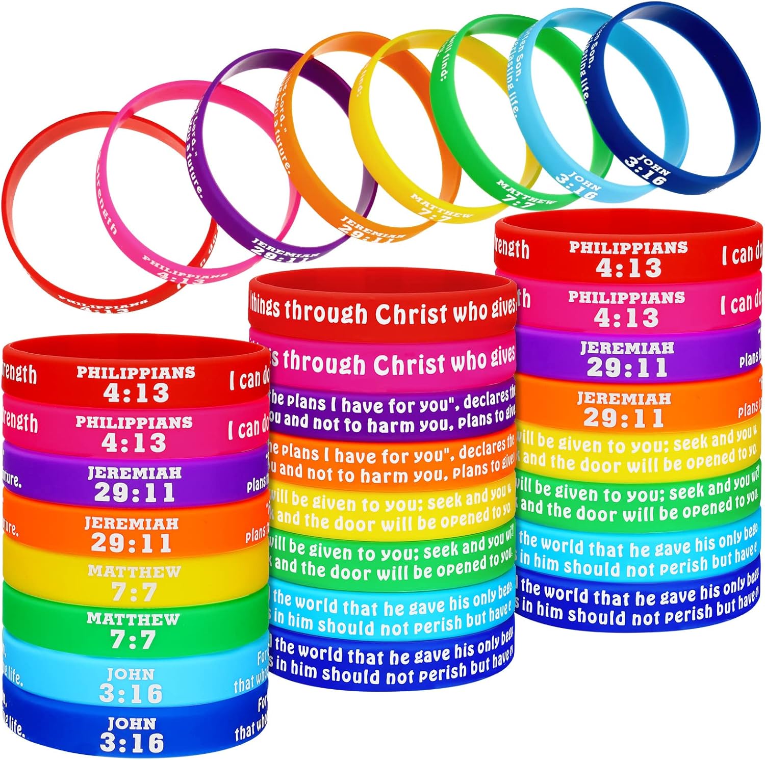 48 pulseras religiosas de goma, pulseras de silicona con versículos de la Biblia, pulseras de colores con fe y esperanza, pulseras inspiradoras de