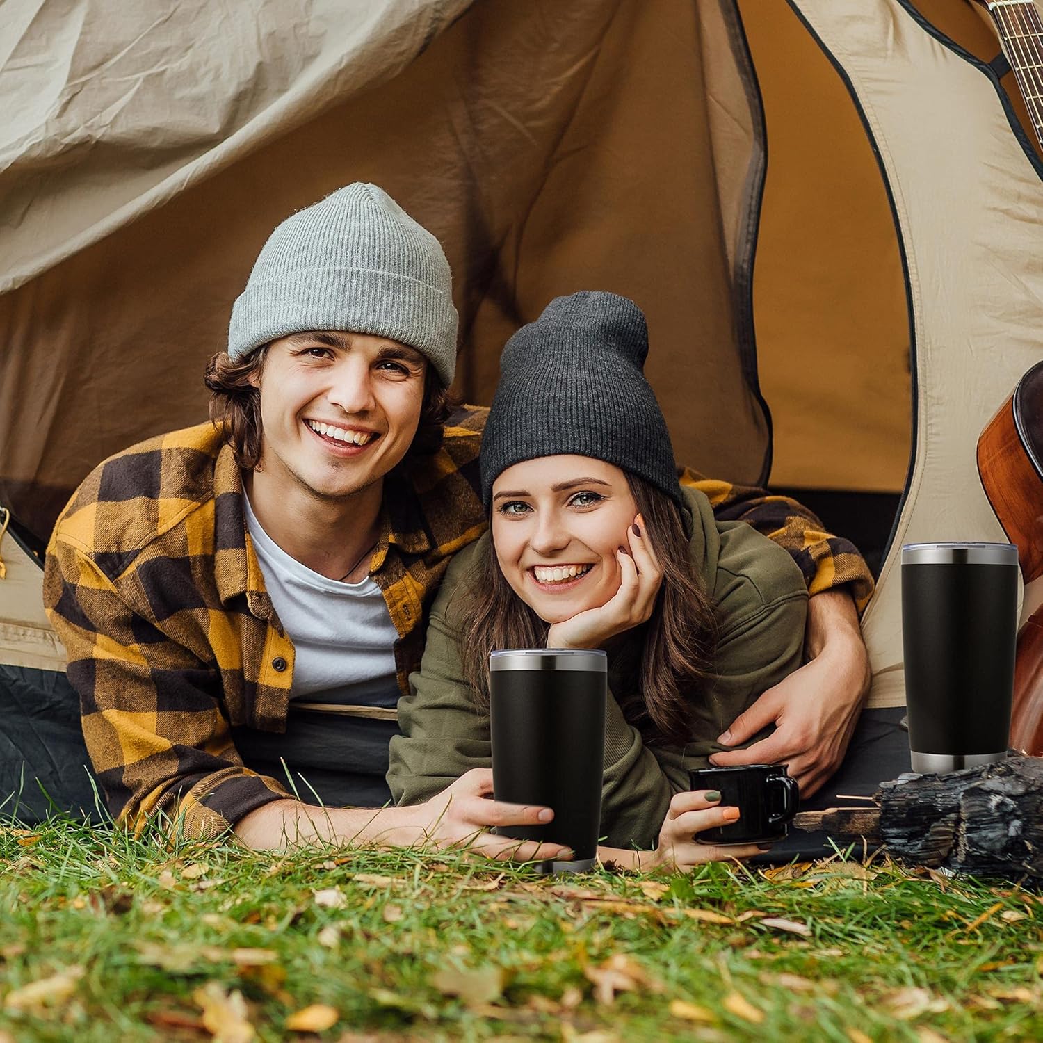 COKTIK – Paquete de 8 vasos de 20 onzas con tapa y popote, cepillo, aislamiento al vacío con doble pared de acero inoxidable, térmico para bebidas