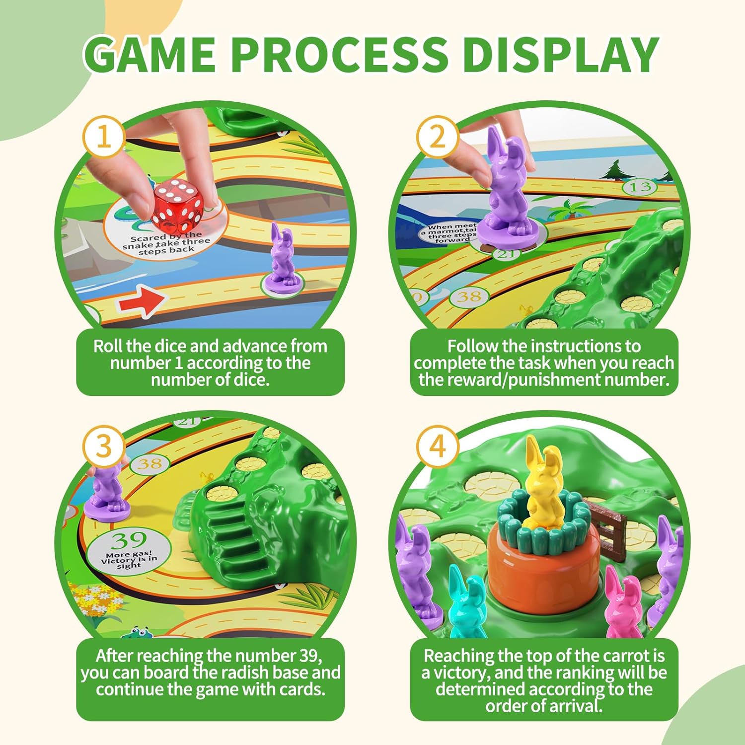 TEMI Juego de trampa de conejo para niños de 3 años en adelante, juegos de mesa para niños y niñas, 1-4 jugadores, divertido juego familiar, juegos