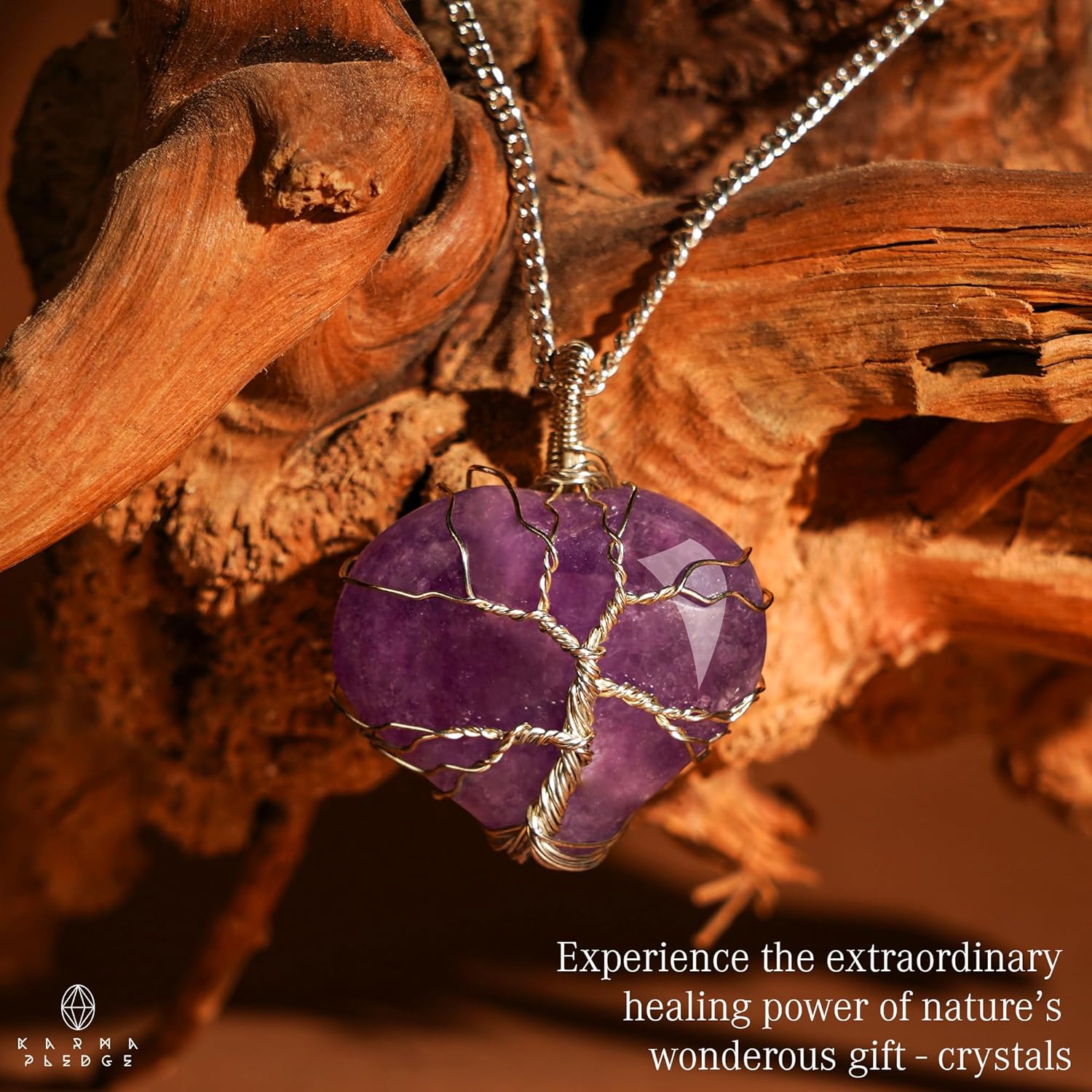 KARMAPLEDGE Collares de cristal curativo hechos a mano para mujeres y hombres, colgantes de cristal de chakra para curación, yoga, meditación,