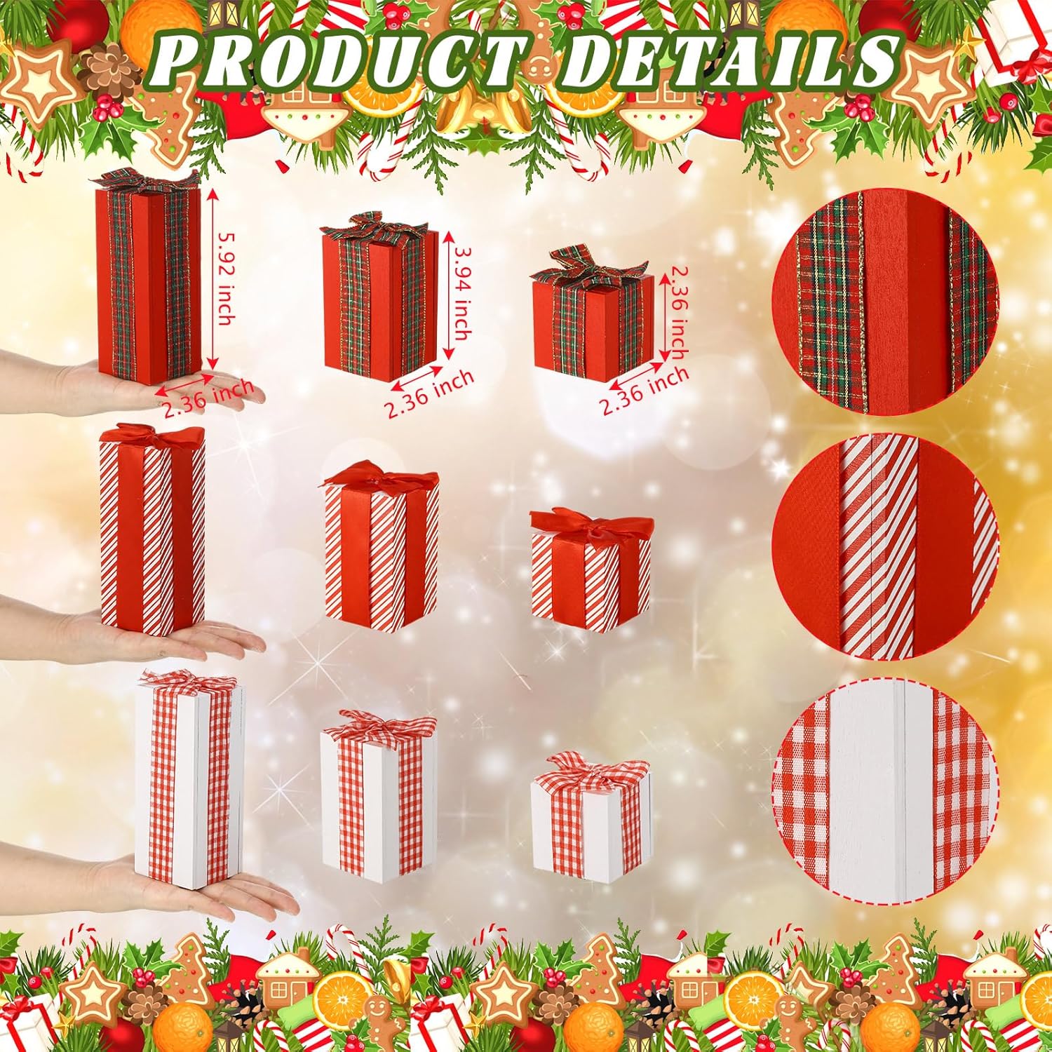 Namalu Juego de 9 piezas de 3 piezas de madera rústica de Navidad, bloques de madera sintética, centros de mesa de Navidad para mesas, decoración de