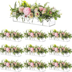 Jarrones rectangulares de acrílico para centros de mesa, florero floral de 16 pulgadas de largo con agujeros para flores, bandeja rectangular Jarrones rectangulares de acrílico para centros de mesa, florero floral de 16 pulgadas de largo con agujeros para flores, bandeja rectangular