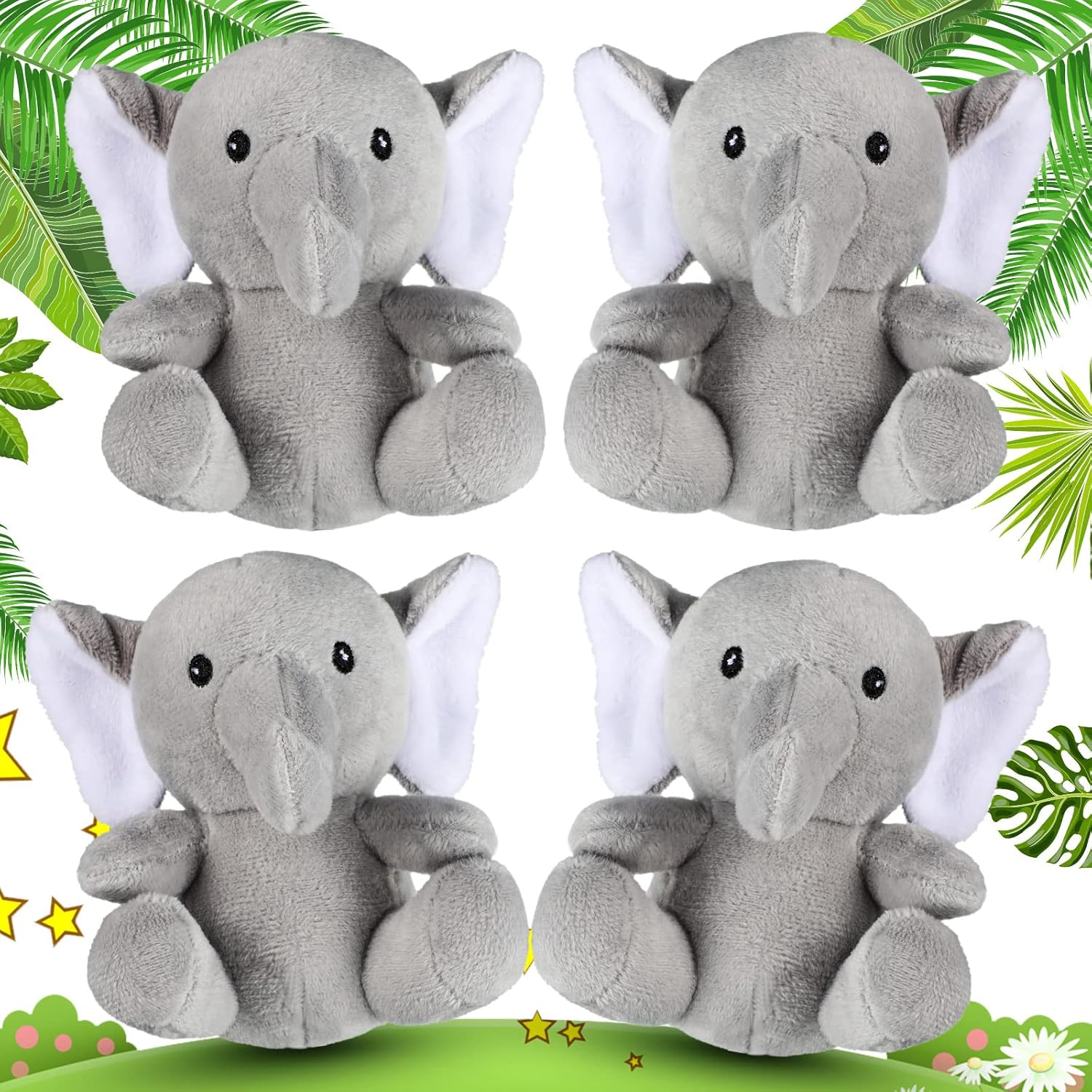 Skylety 4 piezas de mini elefante, juguetes de peluche de elefante, lindos animales suaves del bosque para baby shower, niños y niñas, suministros