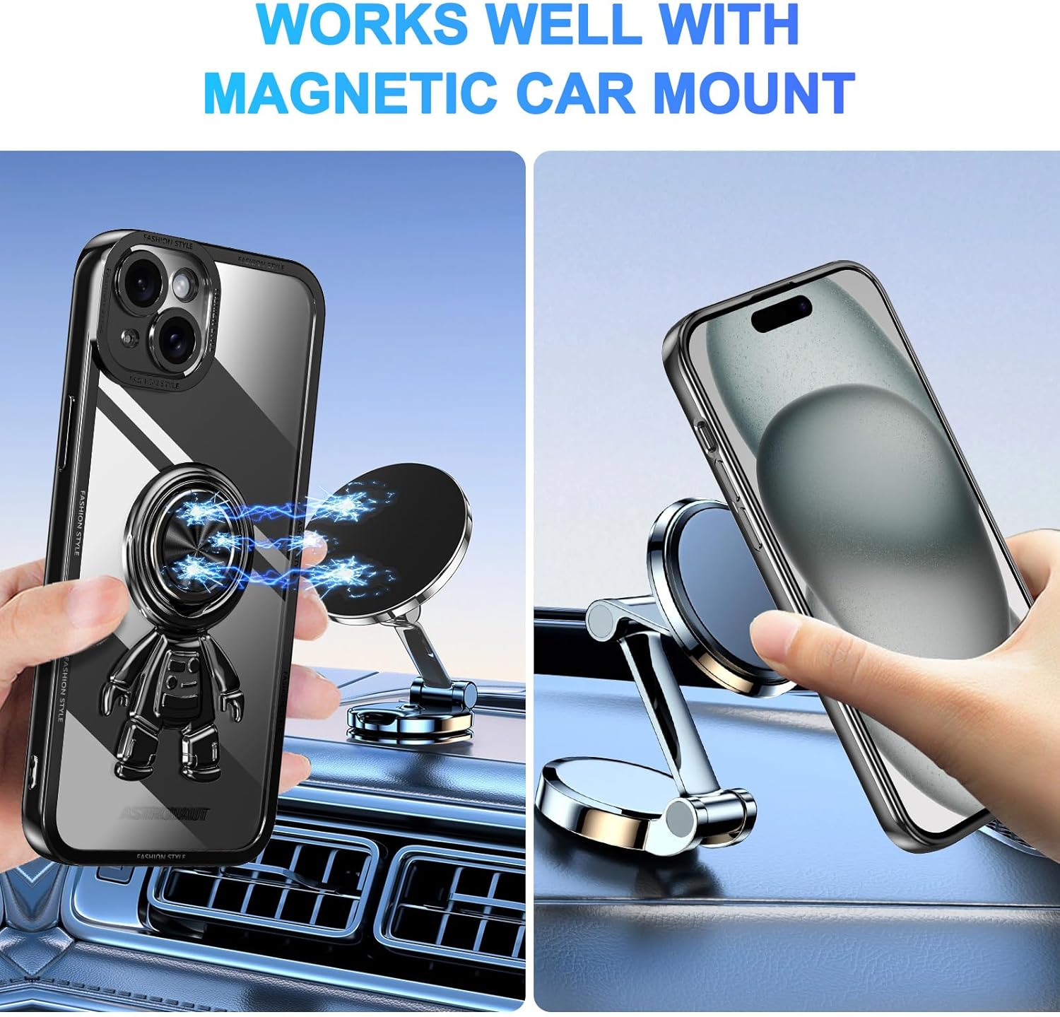 LONTECT Funda para iPhone 15 Plus a prueba de golpes, protección de cuerpo completo, soporte de anillo de astronautas, delgada y transparente,