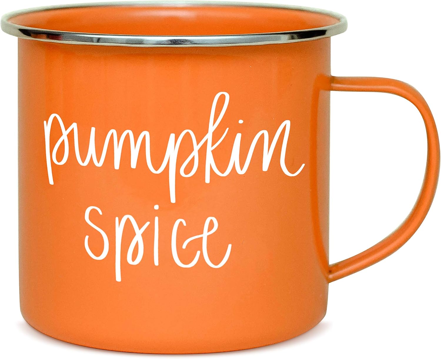 Sweet Water Decor Taza de café con especias de calabaza, taza de café estilo fogata de acero galvanizado de 18 onzas, taza de otoño, decoración de