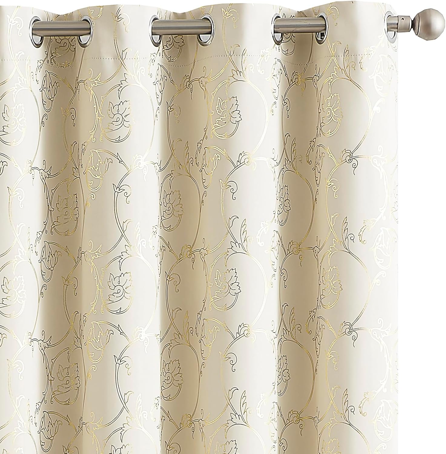 Enactex Cortinas 100% opacas de 84 pulgadas de largo para dormitorio, cortinas con patrón floral dorado para sala de estar, oscurecimiento de la