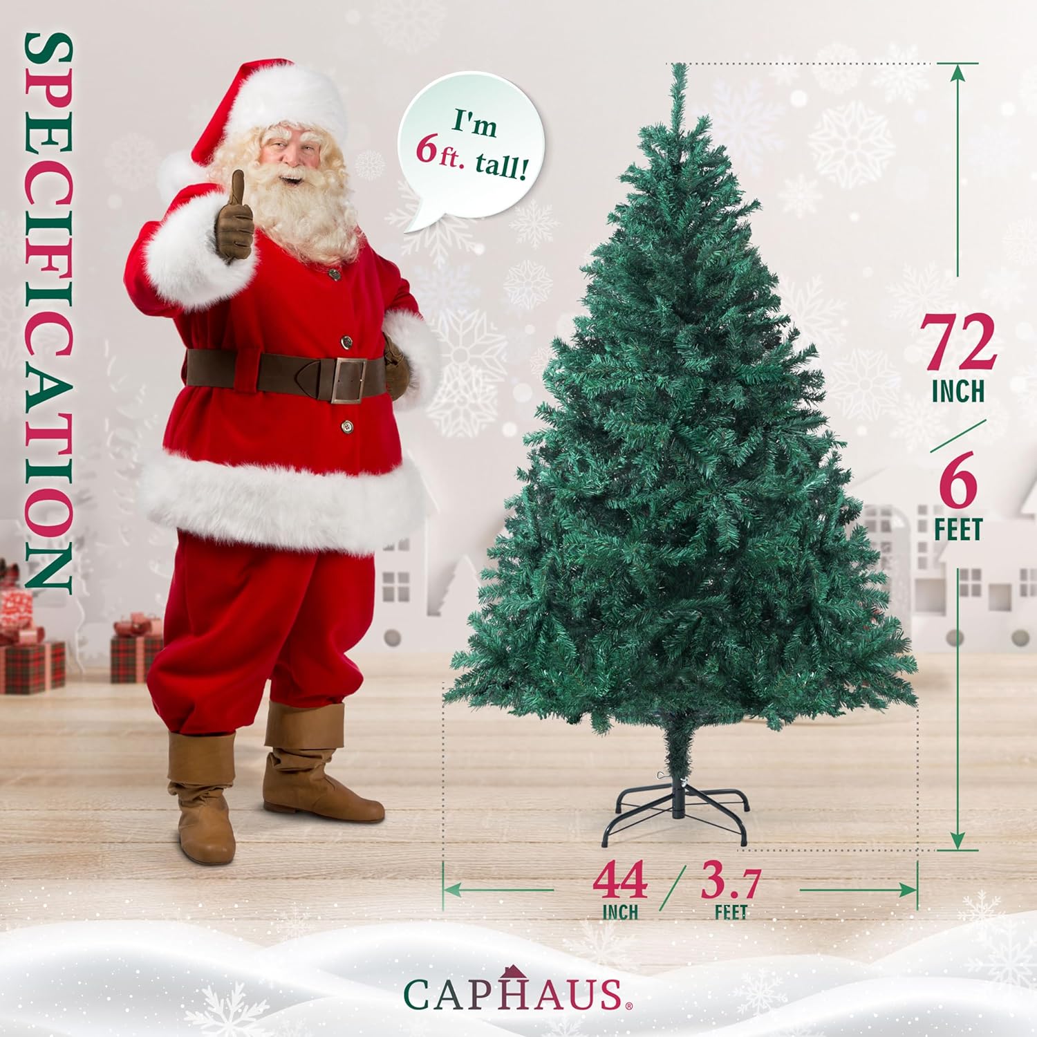 CAPHAUS Árbol de Navidad verde artificial de abeto de North Valley de alta calidad de 6 pies, con 798 puntas de rama y soporte de metal, árbol de