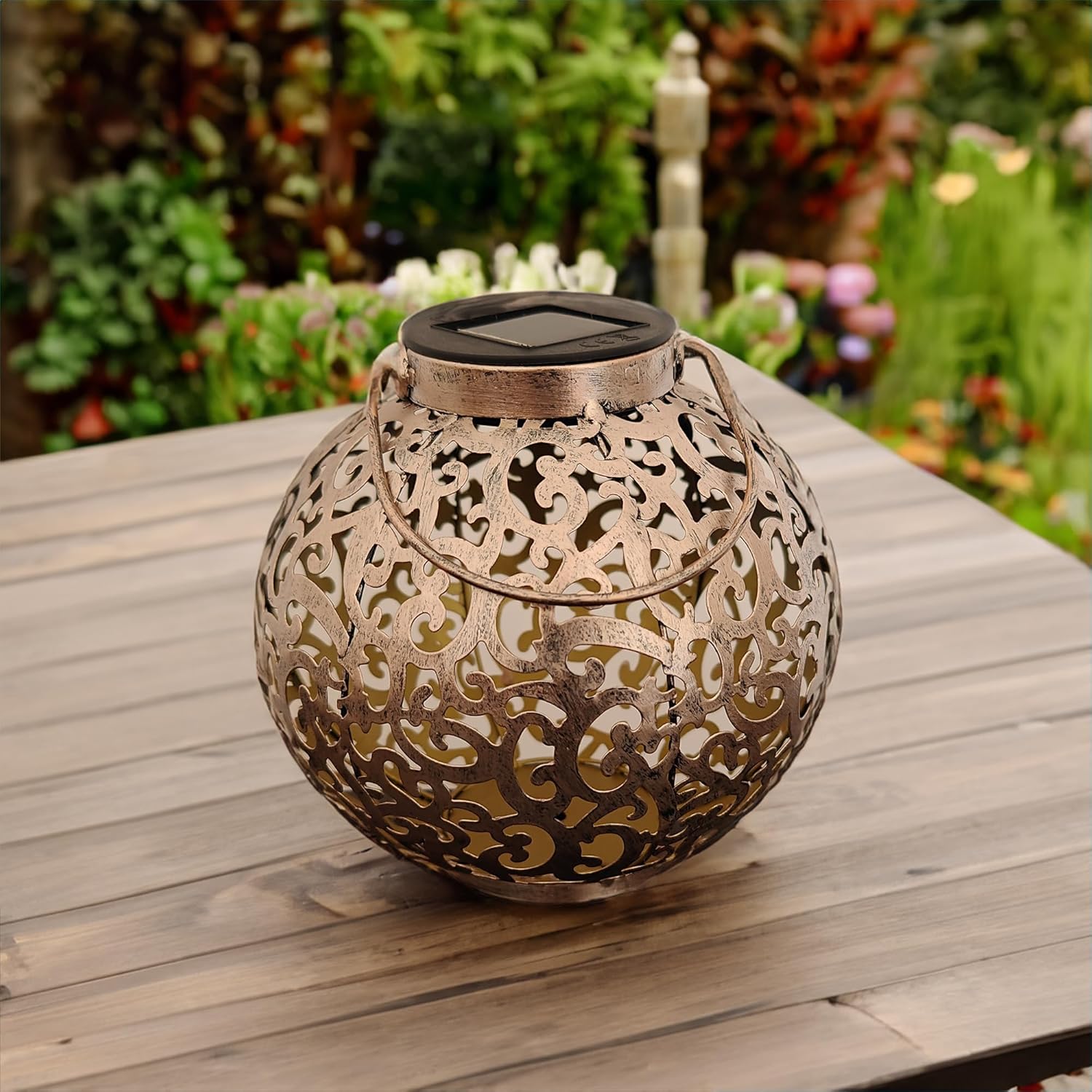 BLLTLLW Juego de 2 faroles solares para exteriores, impermeables, colgantes de metal, luces decorativas para jardín, decoración de mesa, patio,