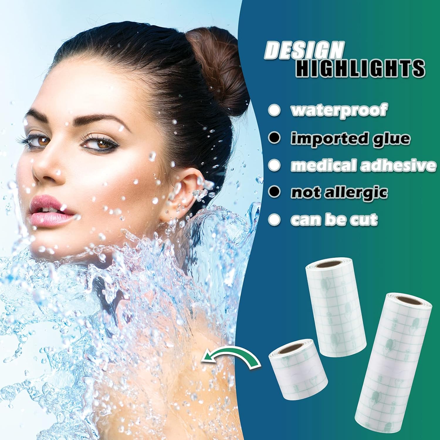 3 rollos de vendaje adhesivo transparente elástico impermeable vendaje adhesivo transparente protector película transparente para ducha, 3 tamaños