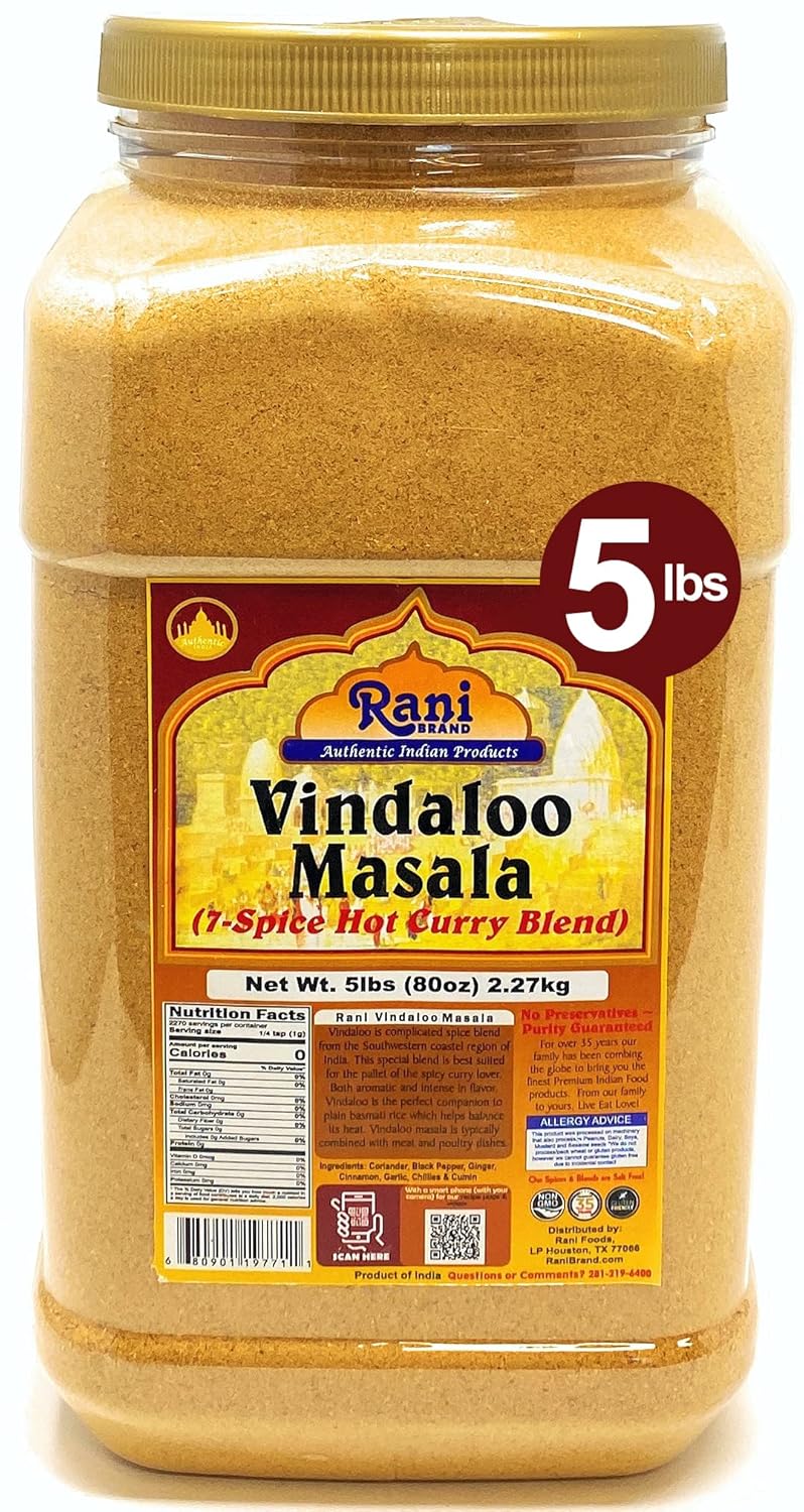 Rani Vindaloo Curry Masala Mezcla de especias indias 80 onzas (5 libras) 5.0 lbs tarro de PET a granel  Todo natural  Sin sal  Vegano  Apto para