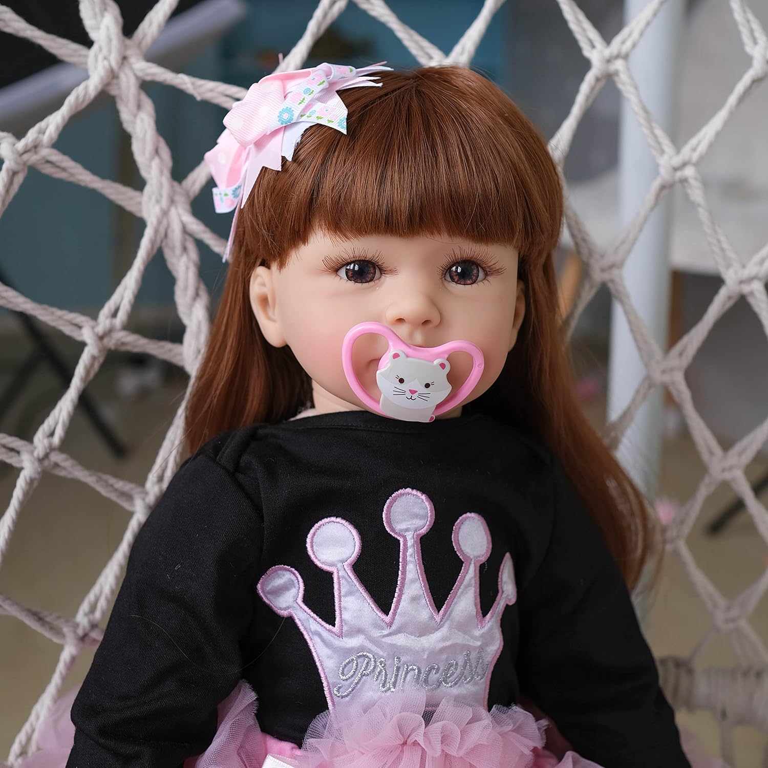 Anano Muñecas Reborn de bebé de 24 pulgadas, 23.6 in, de aspecto real, extremidades de silicona y cuerpo con peso de cabeza, 3-6M Bebe con hermoso