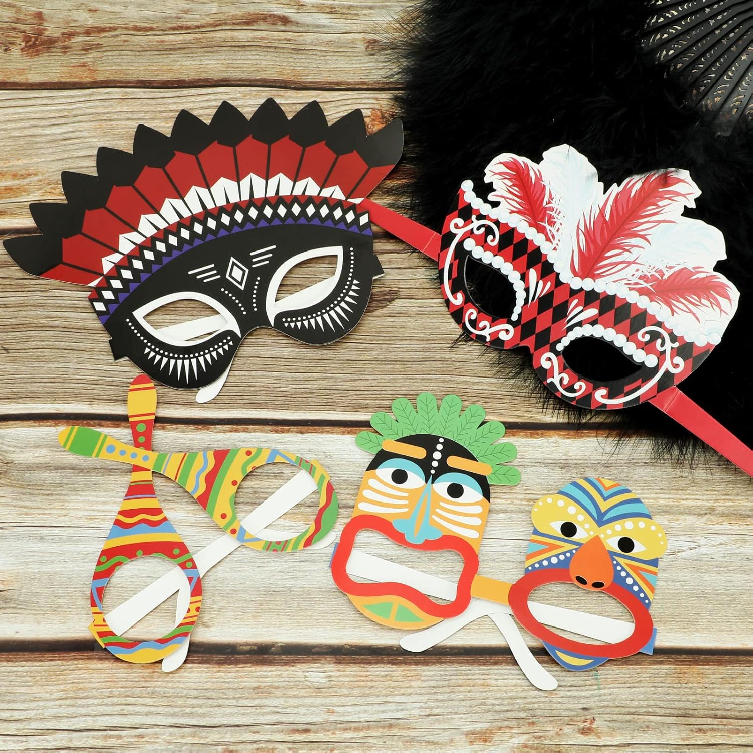 Máscara de Mardi Gras, gafas de papel para cabina de fotos, 27 piezas divertidas de carnaval de papel para adultos y niños, divertidos accesorios de
