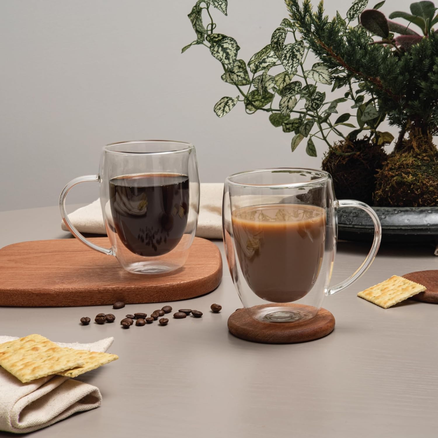 POWERLIX Paquete de 2 tazas de café transparentes de doble pared de 12 onzas con asa, aislamiento de vidrio de doble pared, tazas de vidrio