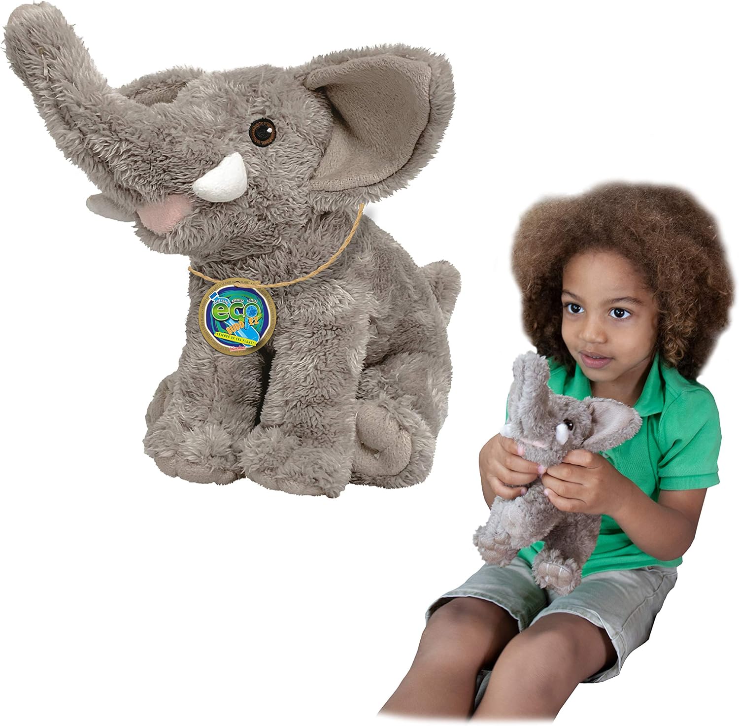Elefante de Deluxebase. Peluche de peluche mediano de 9.0in hecho de botellas de plástico reciclado. Regalo respetuoso del medio ambiente para niños