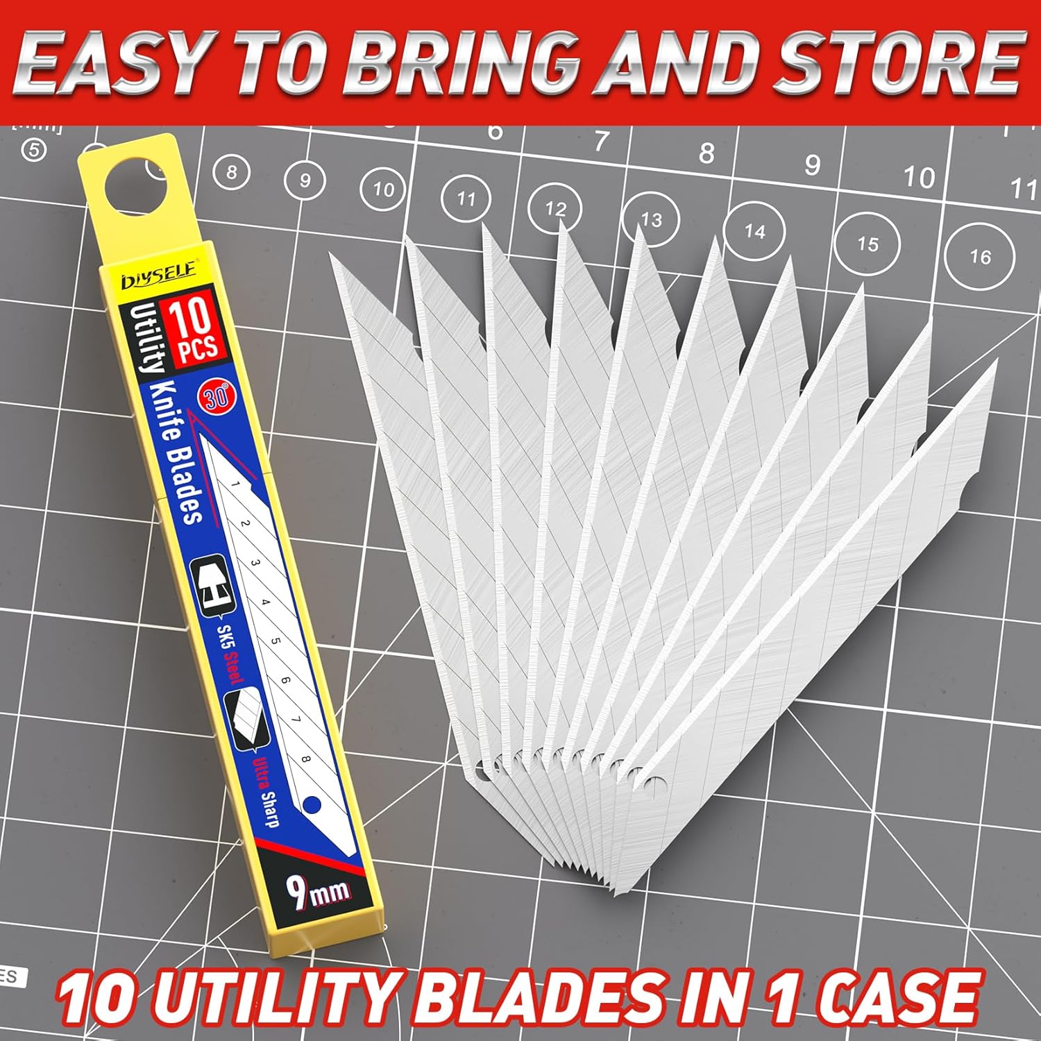 DIYSELF Cuchillas de cuchillo utilitario, paquete de 50 cuchillas de corte de caja, cuchillas de cortador de caja para cuchillo utilitario de hoja a