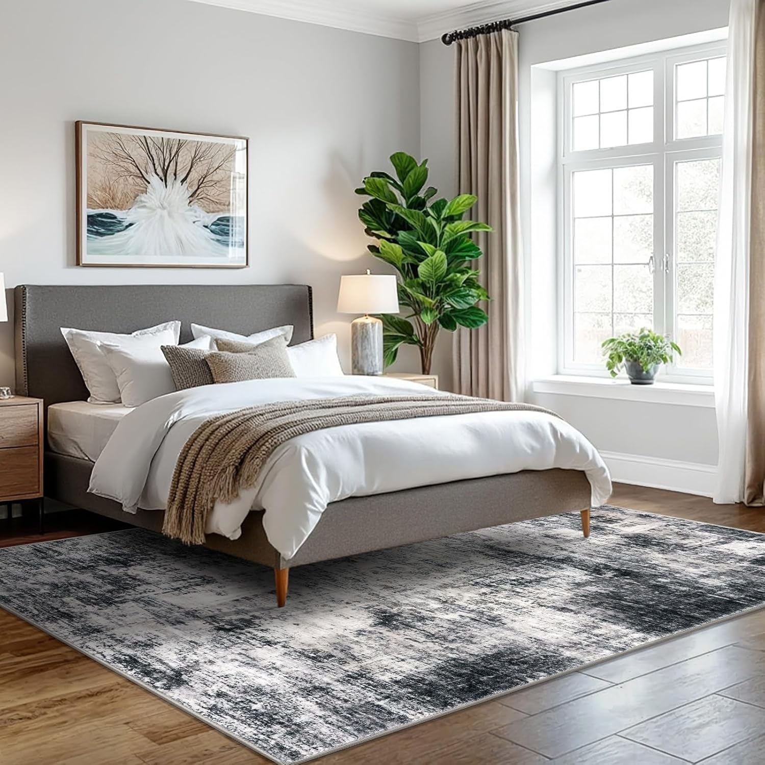 IOHOUZE Alfombra moderna abstracta lavable para sala de estar, comedor, antideslizante, alfombra estampada de lana sintética para dormitorio,