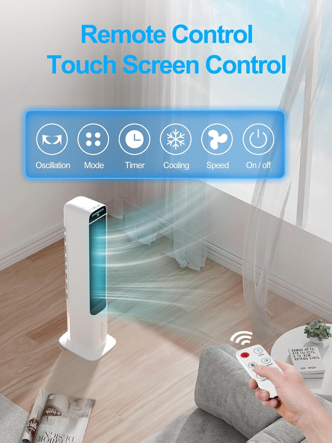 Ventilador de refrigeración que sopla aire frío, enfriador de aire evaporativo portátil, enfriador de pantano con oscilación de 80, 3 modos,