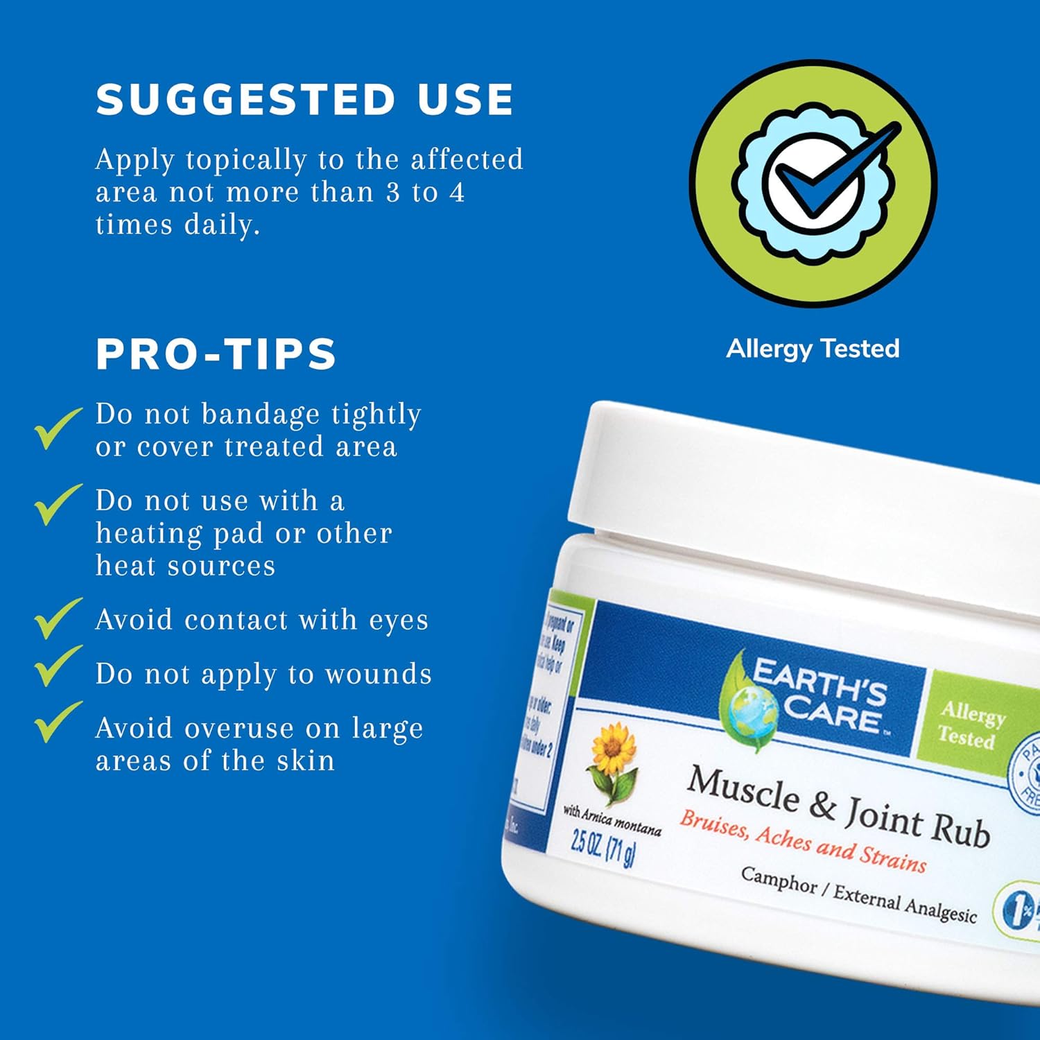 Earth’s Care Frotamiento muscular y articular – para dolores musculares, moretones, dolores y distensiones – 2.5 onzas.