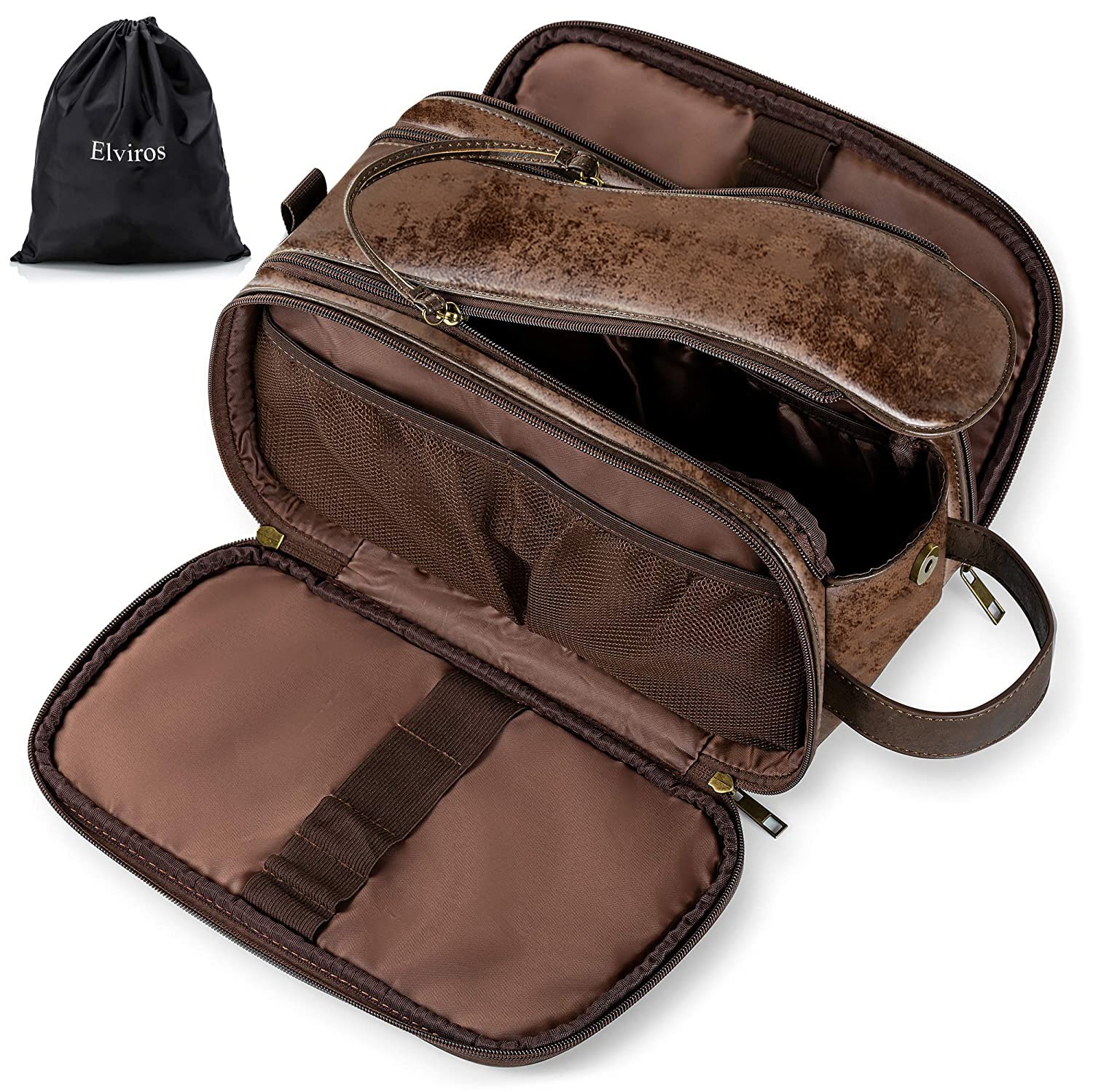 Elviros – Bolsa para artículos de aseo personal para hombre, resistente al agua, organizador de artículos de aseo personal para viajes largos, de