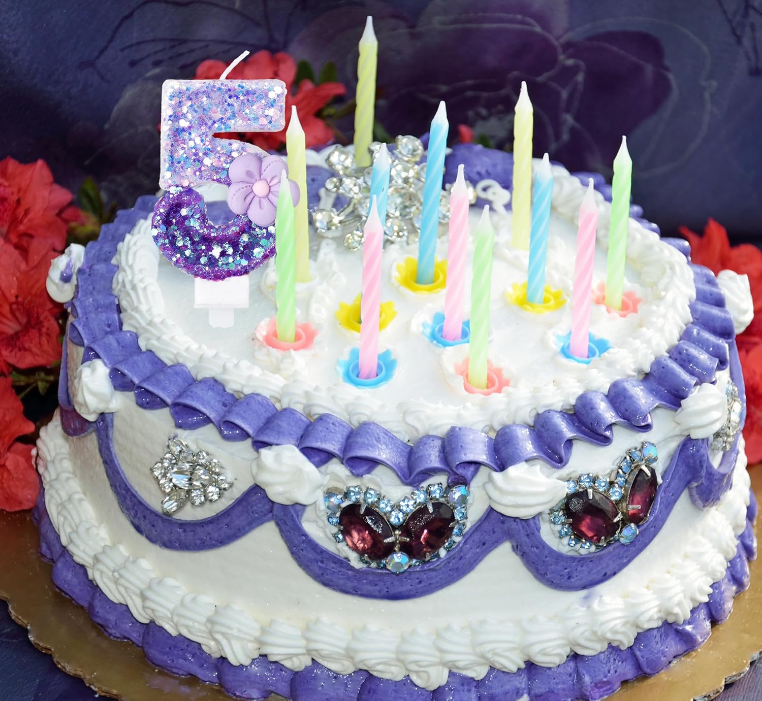 Velas número 4, velas de cumpleaños con número de flor morada para pastel, velas de números morados que crean un ambiente romántico y cálido