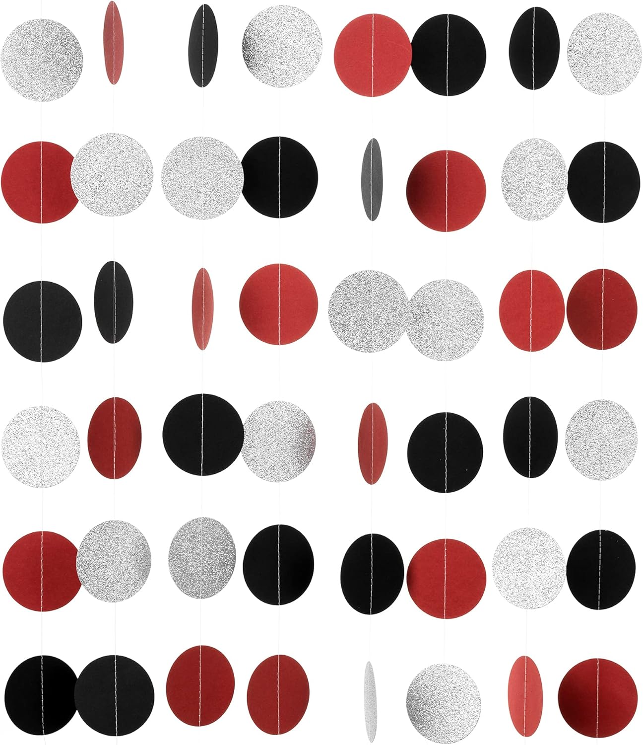 Guirnalda de papel con purpurina roja, negra y plateada, círculo, serpentina, telón de fondo, decoración para colgar, 2.5 pulgadas de diámetro, 20