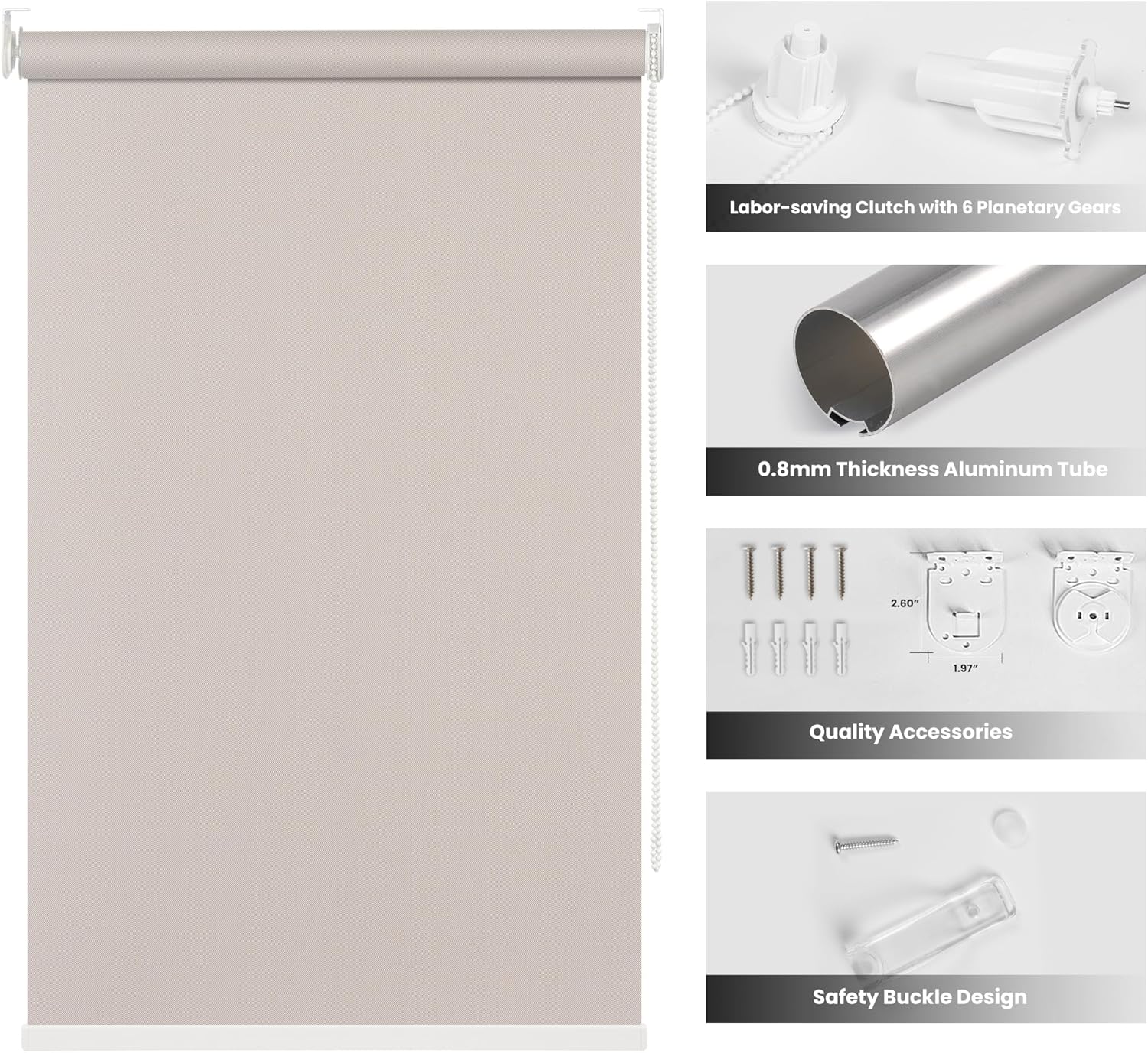Sulugood Persianas enrollables con filtro de luz para ventanas, persianas enrollables de tela con aislamiento térmico, protección UV, fácil