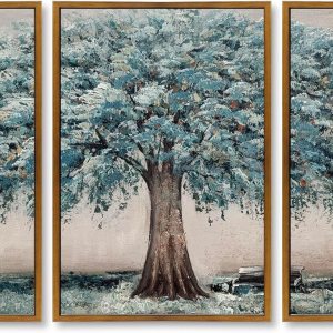 Pintura al óleo pintada a mano del árbol azul sobre lienzo enmarcado paisaje moderno arte de pared para sala de estar dormitorio decoración Pintura al óleo pintada a mano del árbol azul sobre lienzo enmarcado paisaje moderno arte de pared para sala de estar dormitorio decoración