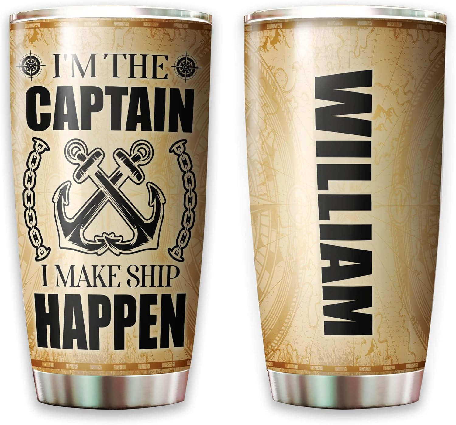 Vaso de viaje personalizado con texto en inglés “I’m the Captain I Make Ship Happen” para hombres, personal y padre en cumpleaños, Acción de