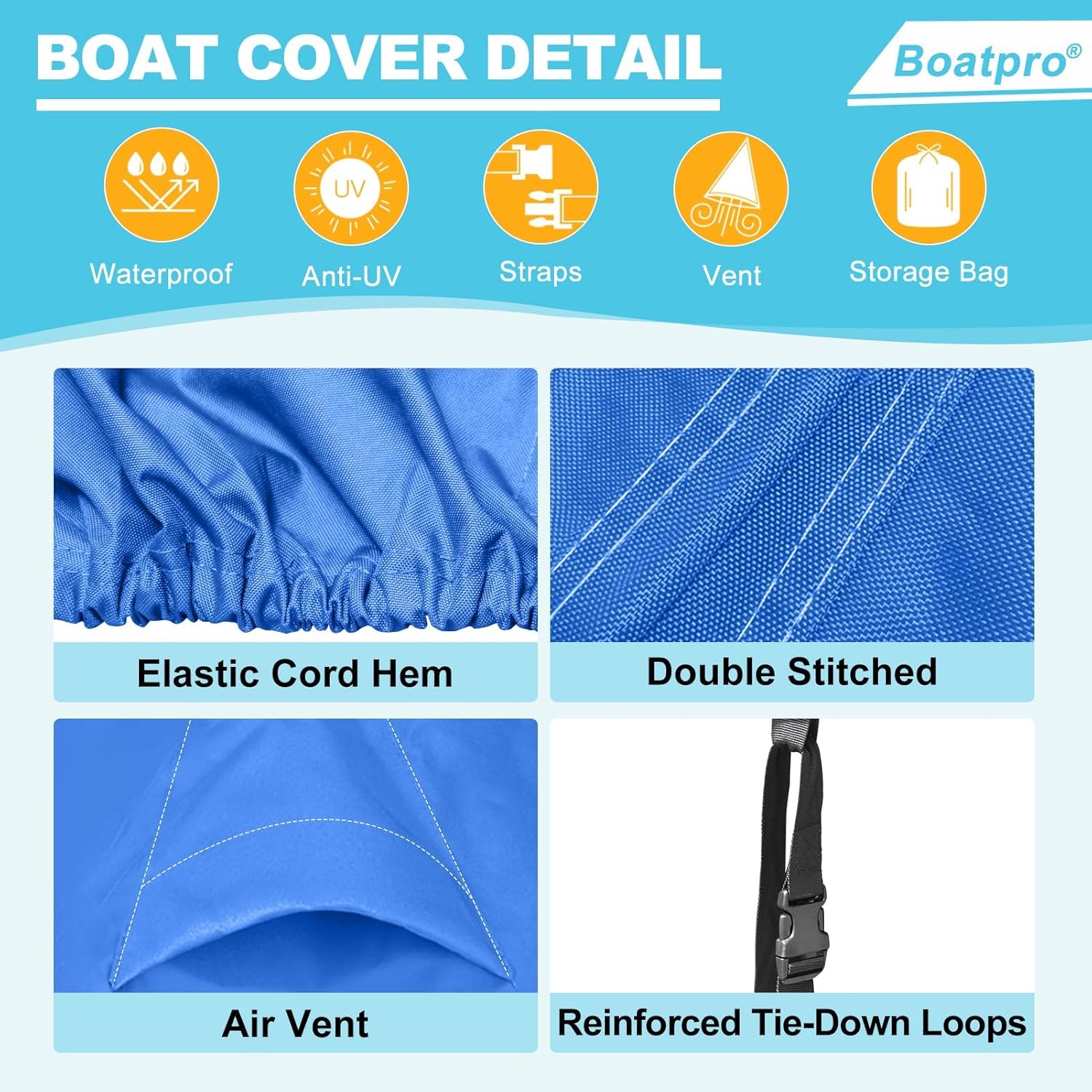 Boatpro Funda para lancha remolcable de 17 a 19 pies con cubierta de motor fuera de borda, lona marina 900D, impermeable, resistente para lanchas de